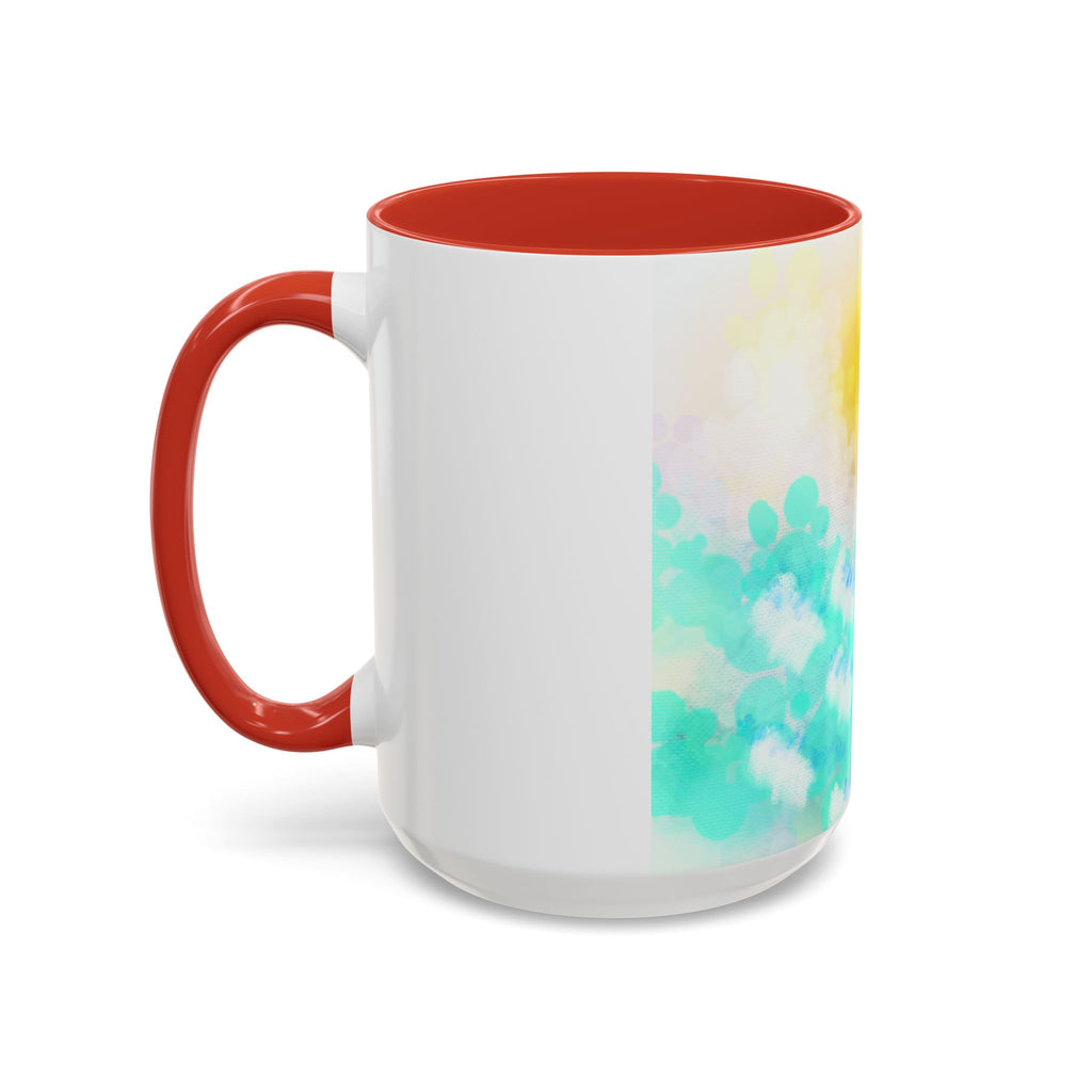 Sunrise Watercolor Accent Coffee Mug — Bright Abstract Teal & Yellow Ceramic