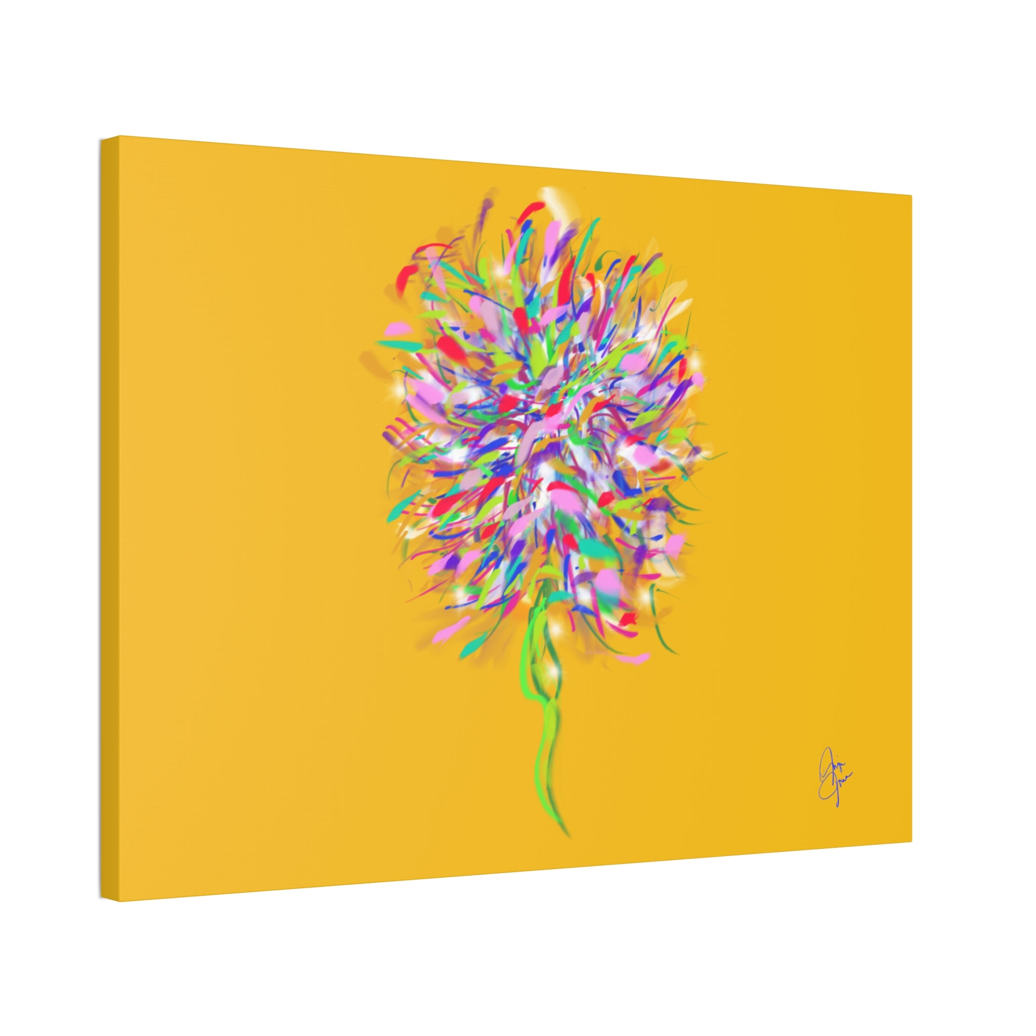 Abstract Floral Burst Canvas Print — Colorful Flower Wall Art on Deep Blue