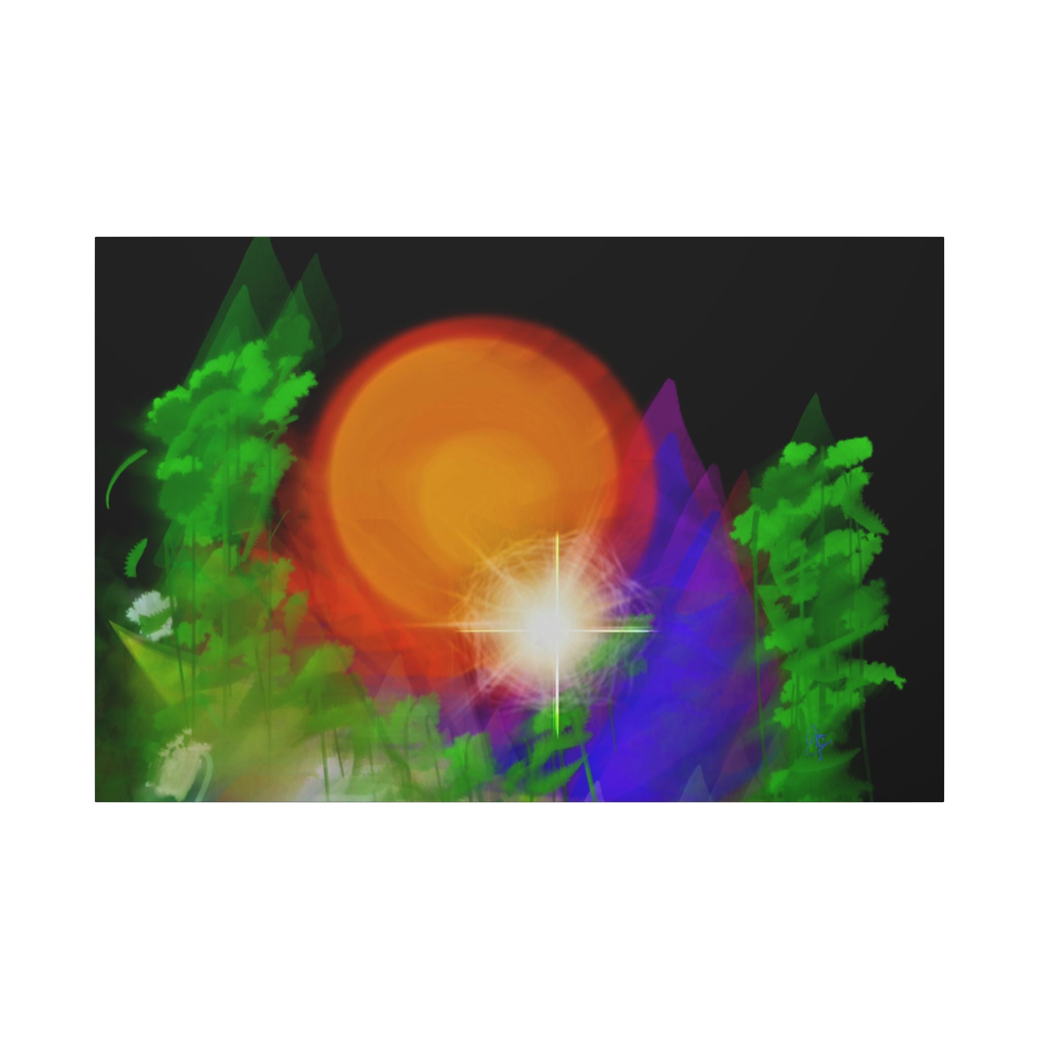 Sunburst Forest Matte Canvas Wall Art — Abstract Nature Landscape