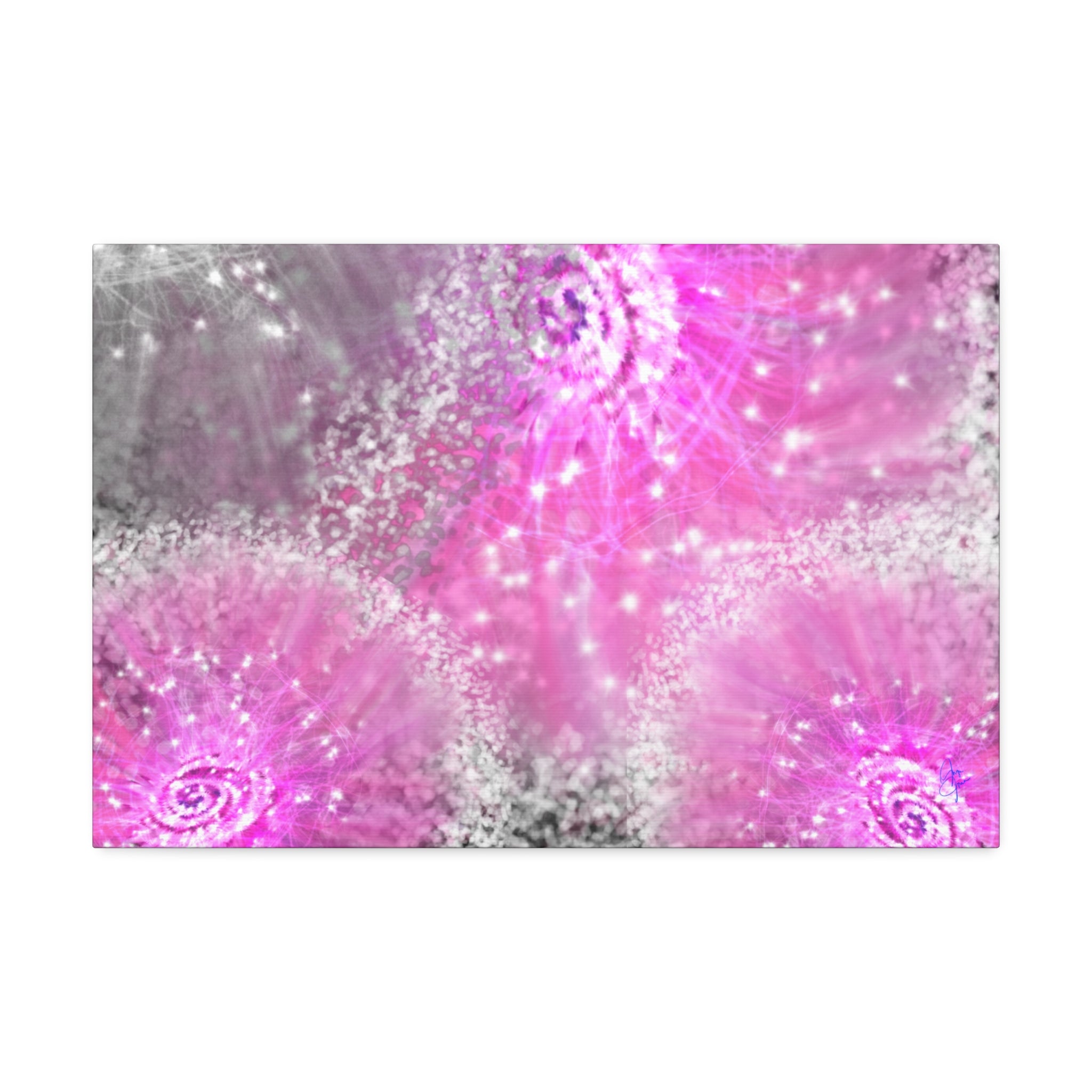Pink Sparkle Floral Canvas Print — Abstract Dandelion Wall Art (Stretched 1.5")