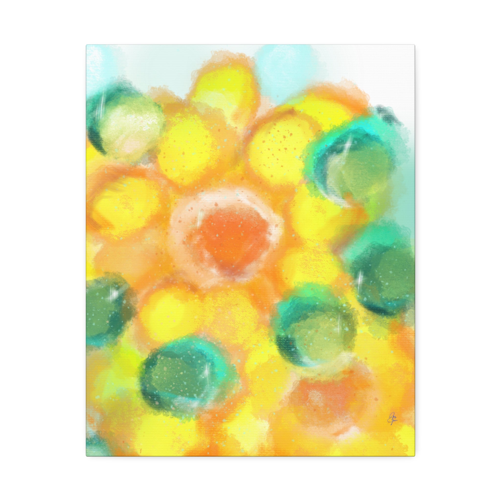 Abstract Sunshine Circles Canvas Art – Vibrant Yellow & Teal Stretched Wall Decor