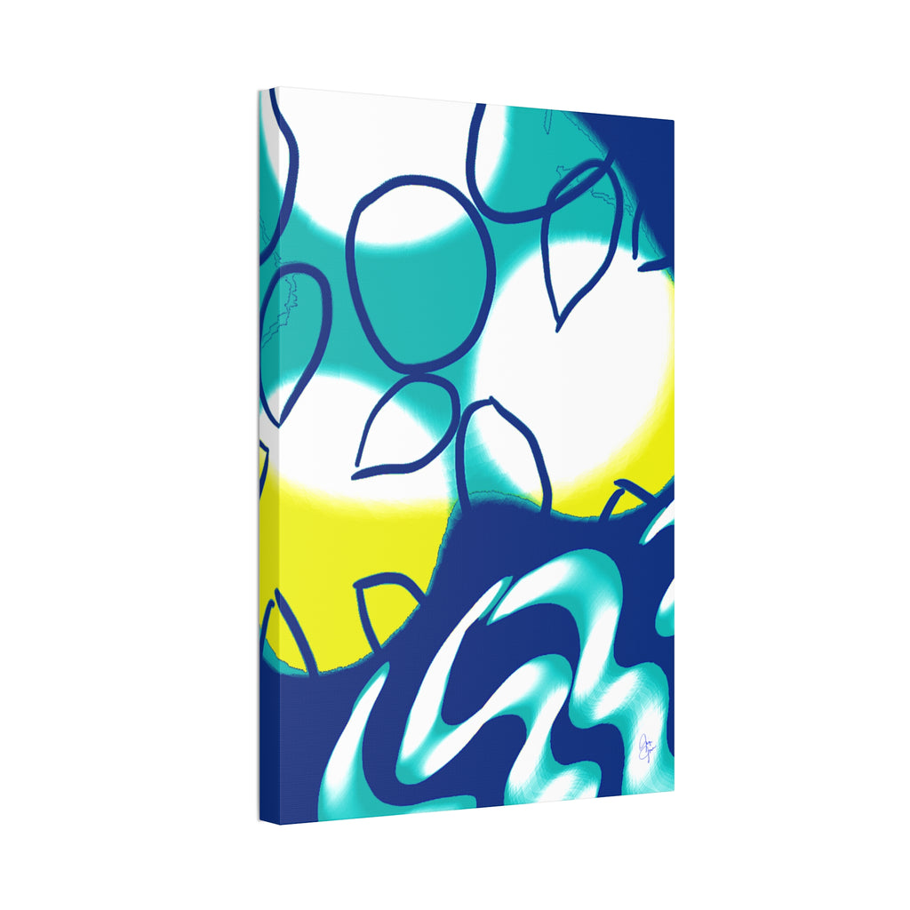 Abstract Ocean Waves Jellyfish Canvas Art — Blue & Teal Modern Wall Decor, Stretched 1.5"