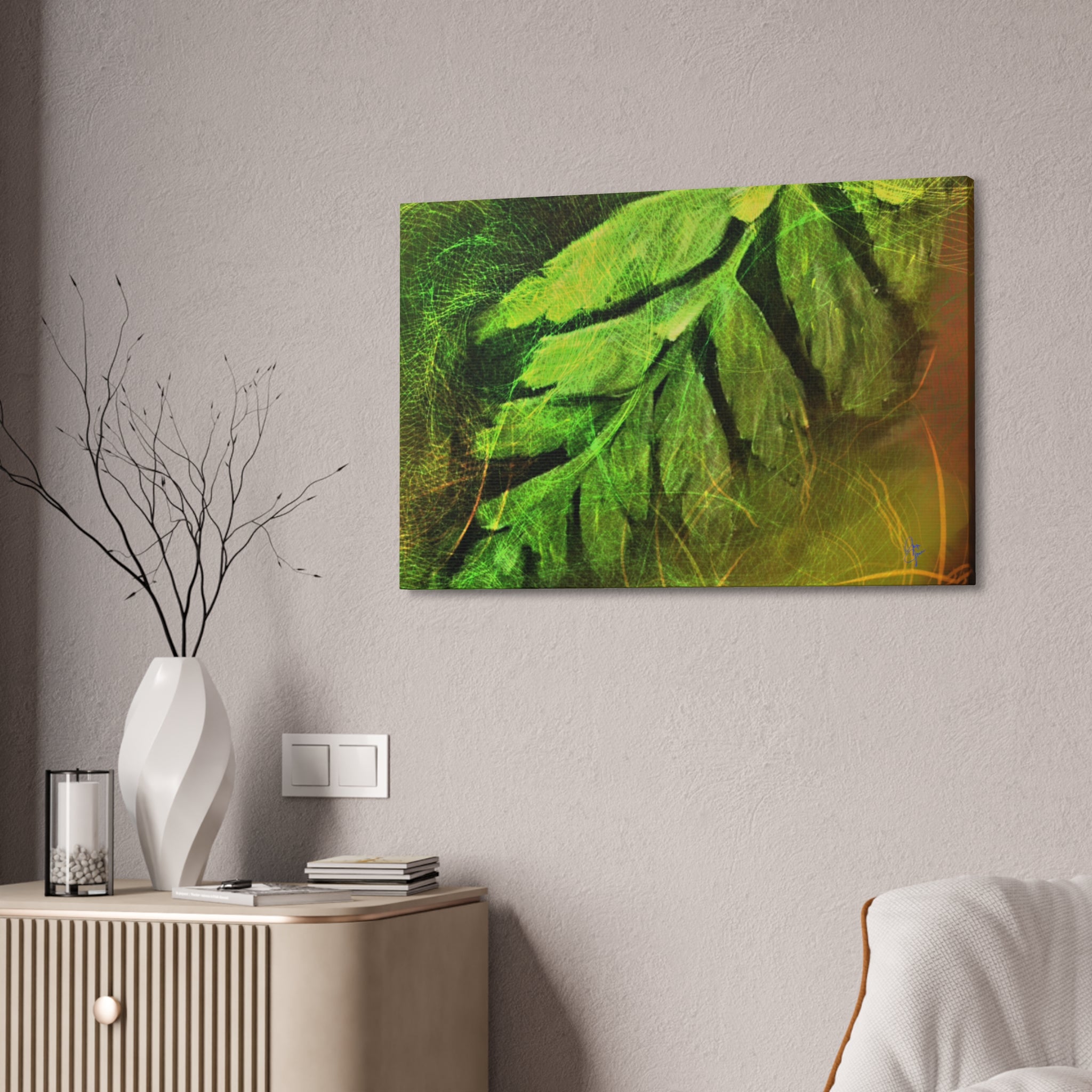 Botanical Leaf Art Canvas — Green Fern Stretched Canvas (1.5" Depth)
