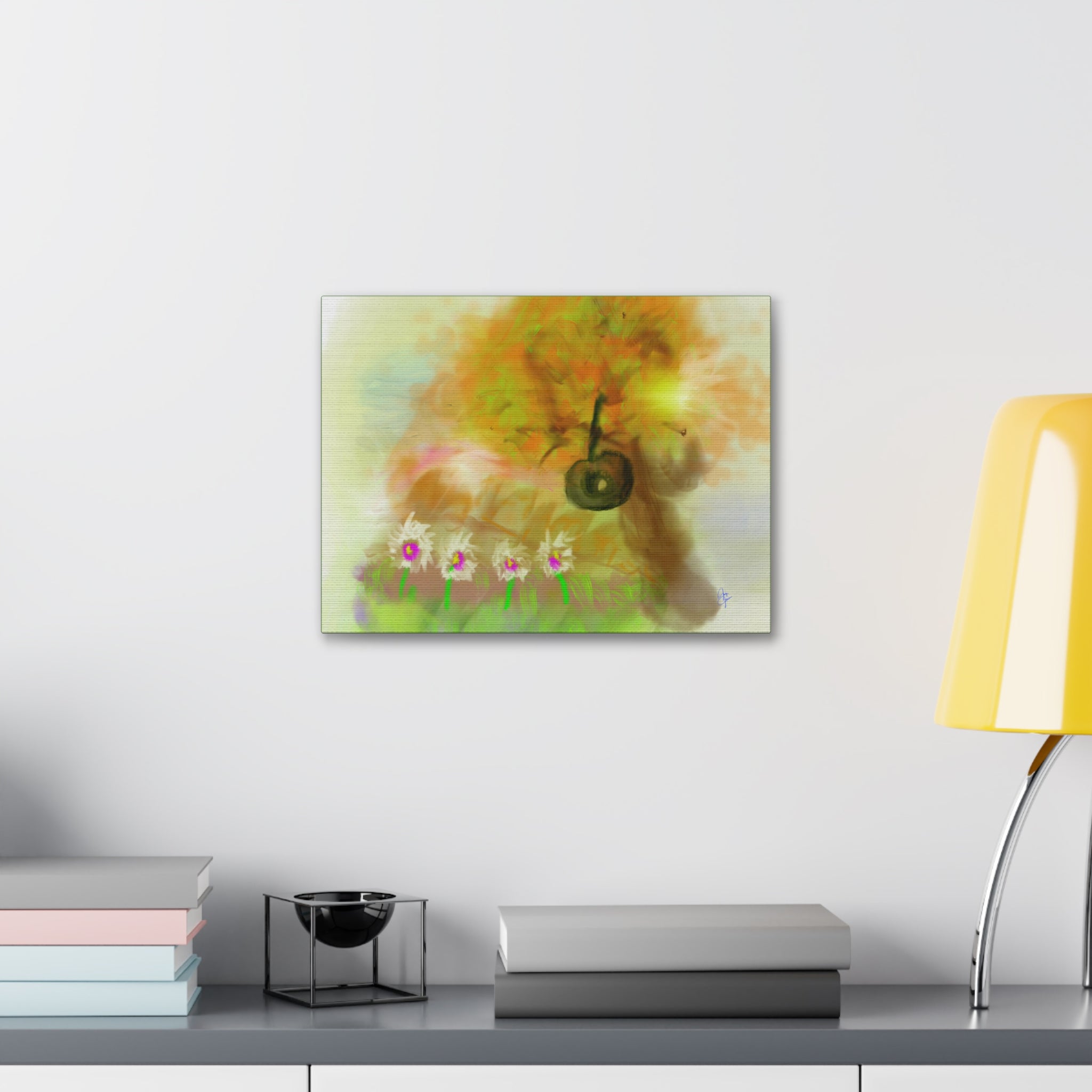 Whimsical Yard Canvas Print — Tire Swing & Broken Fence Stretched 1.5"