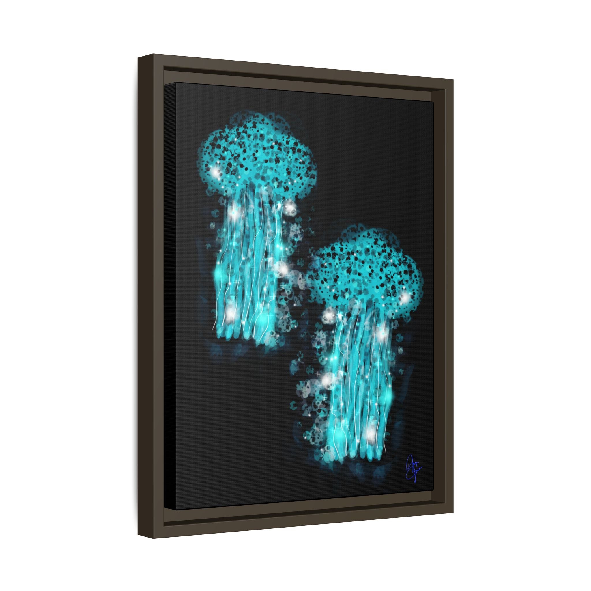 Glowing Jellyfish Art Print — Framed Matte Canvas