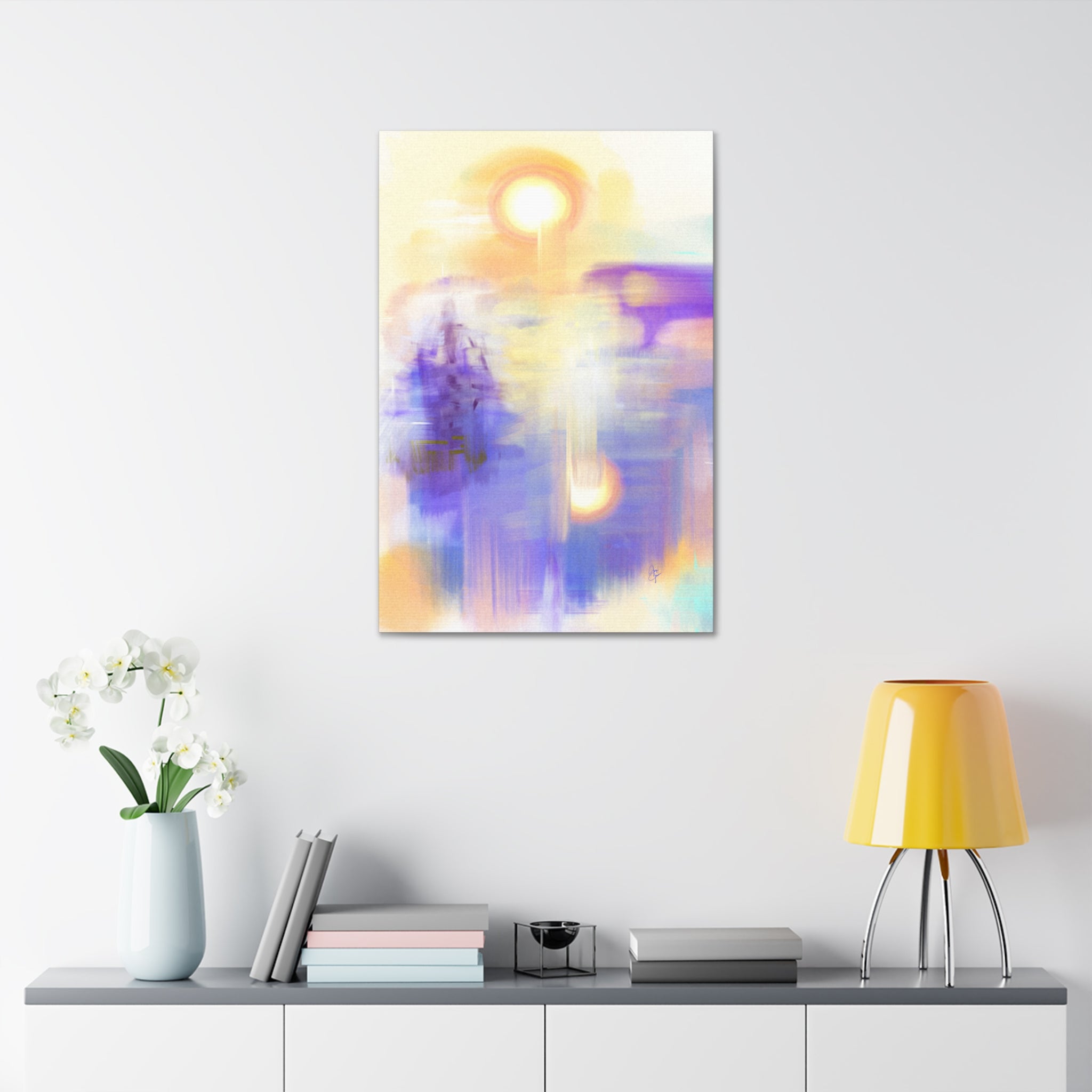 Abstract Sunrise Canvas Print — Ethereal Purple & Gold Stretched Wall Art (1.5" Depth)