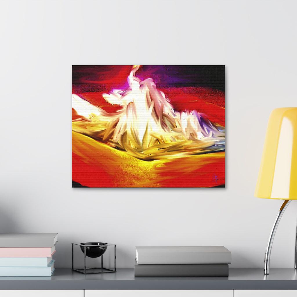 Abstract Campfire Canvas Print — Vibrant Red & Gold Stretched Wall Art