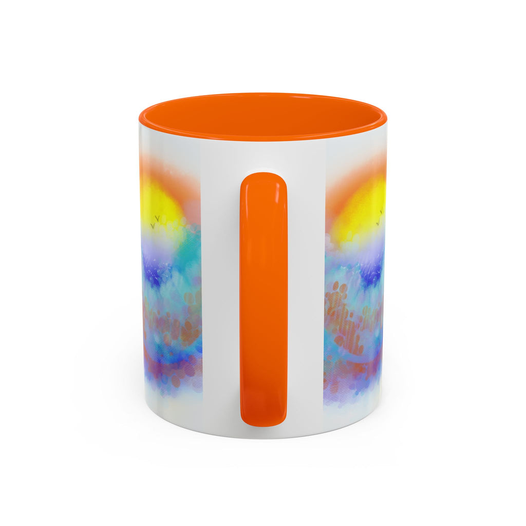 Sunrise Watercolor Accent Coffee Mug — Colorful Ocean Sunrise Art (11/15 oz)