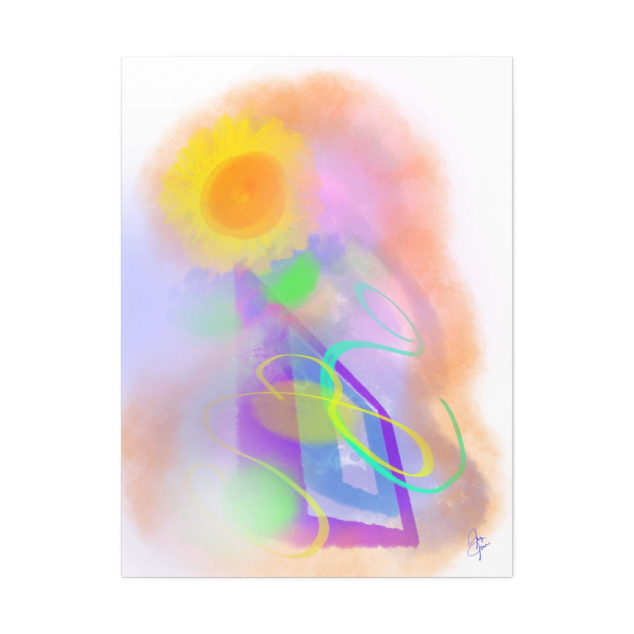 Abstract Sunrise Canvas Wall Art – Bright Pastel Sun & Swirls (1.5" Stretched)