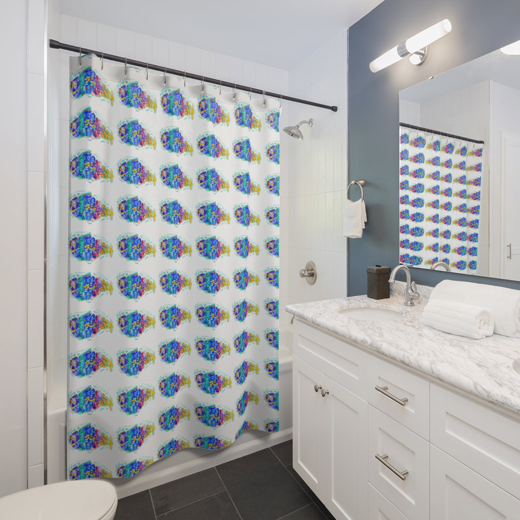 Tropical Rainbow Fish Shower Curtain — Bright Coastal Bathroom Decor