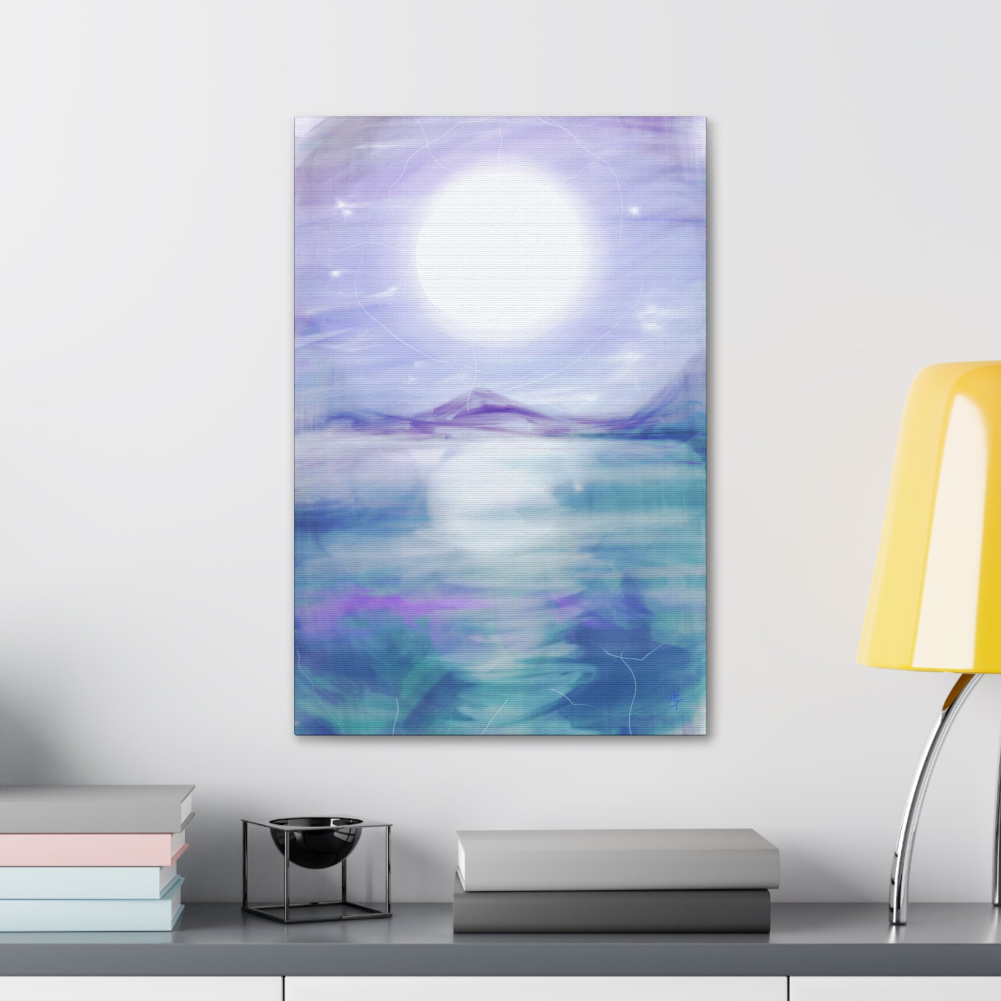 Moonlit Lake Canvas Print – Serene Purple Landscape Wall Art