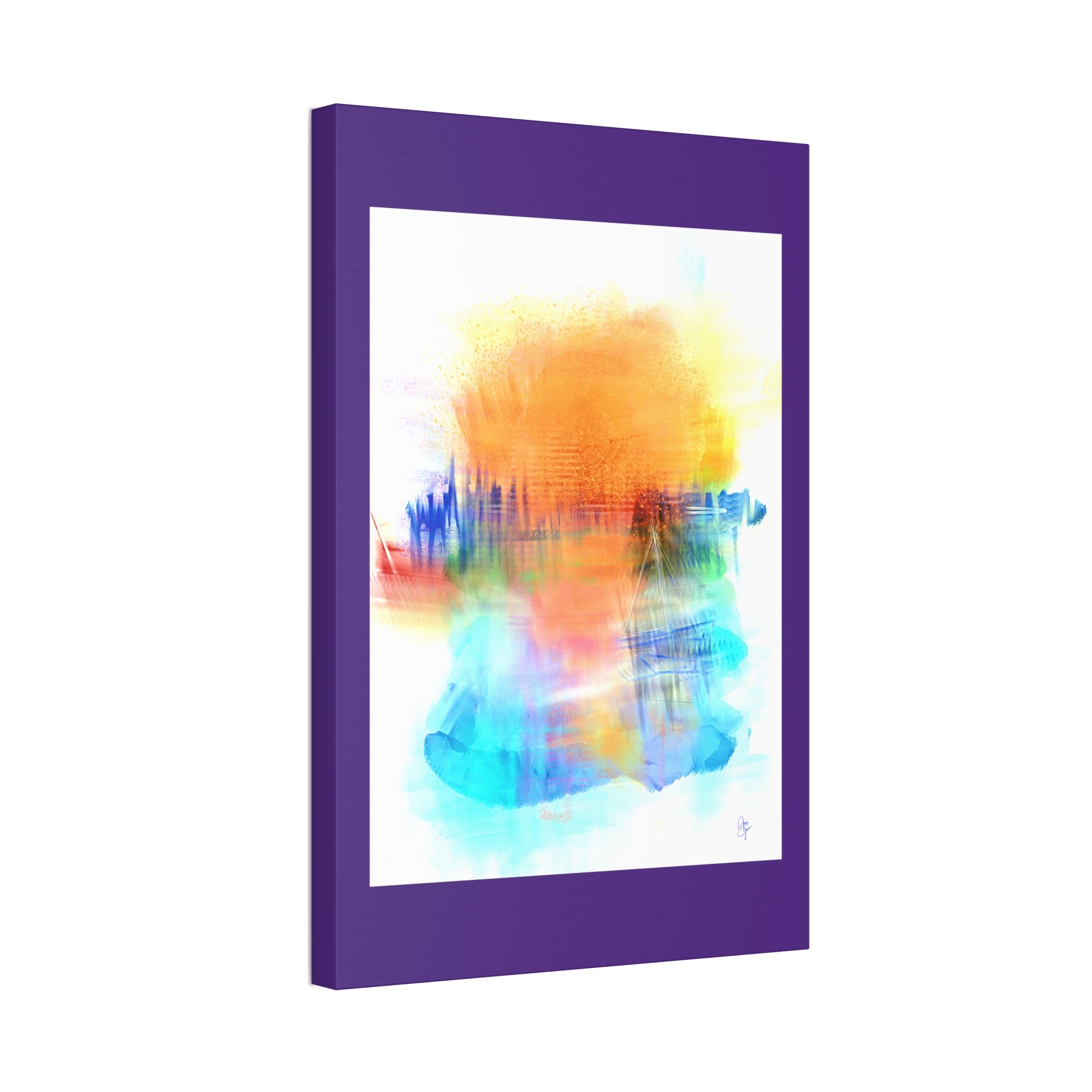 Abstract Color Burst Canvas — Vibrant Orange & Blue Stretched Wall Art