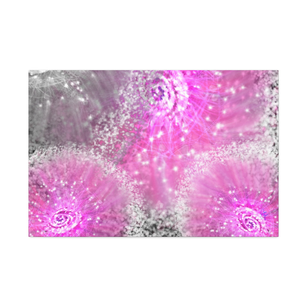 Pink Sparkle Floral Canvas Print — Abstract Dandelion Wall Art (Stretched 1.5")