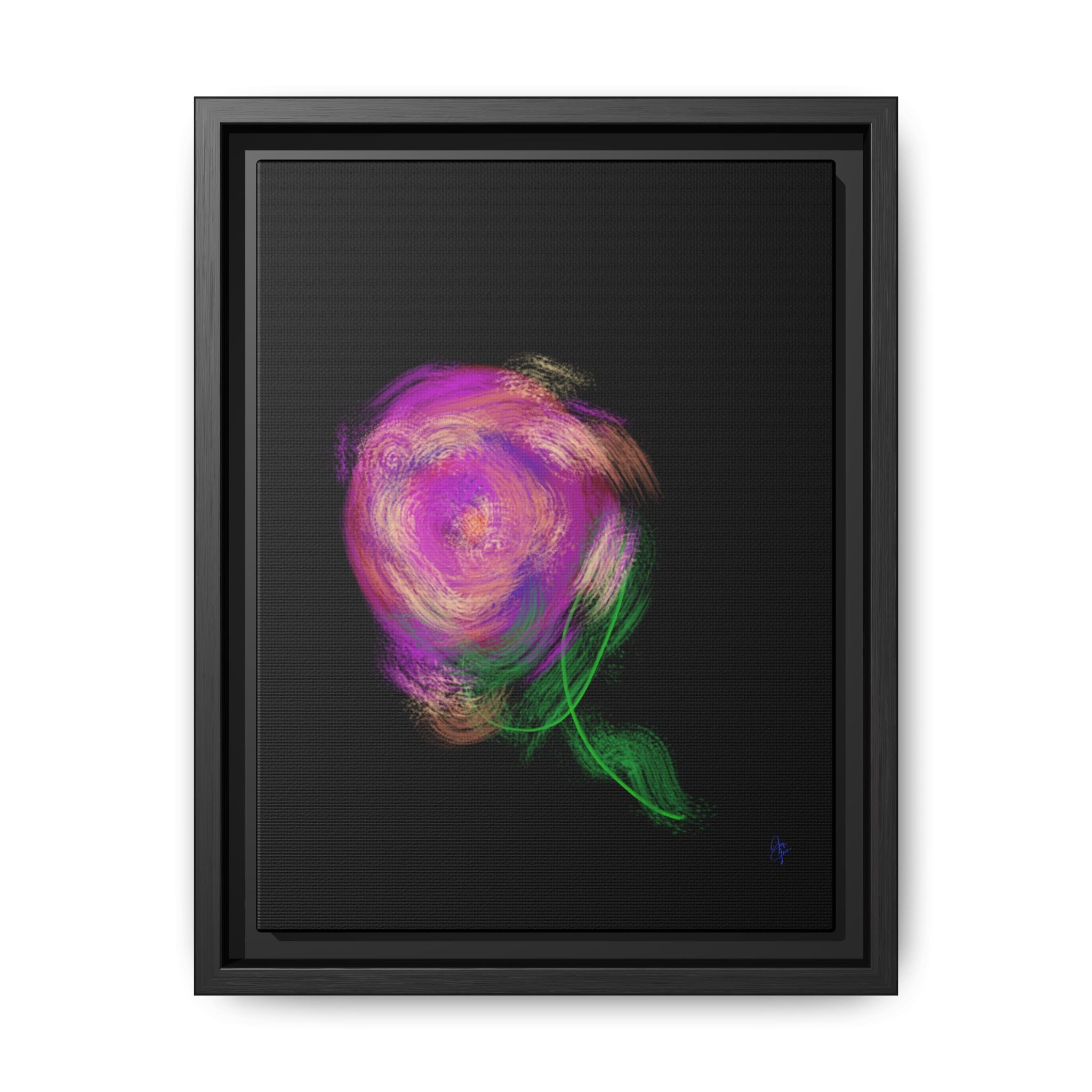 Abstract Rose Swirl Matte Framed Canvas — Multicolor Floral Wall Art