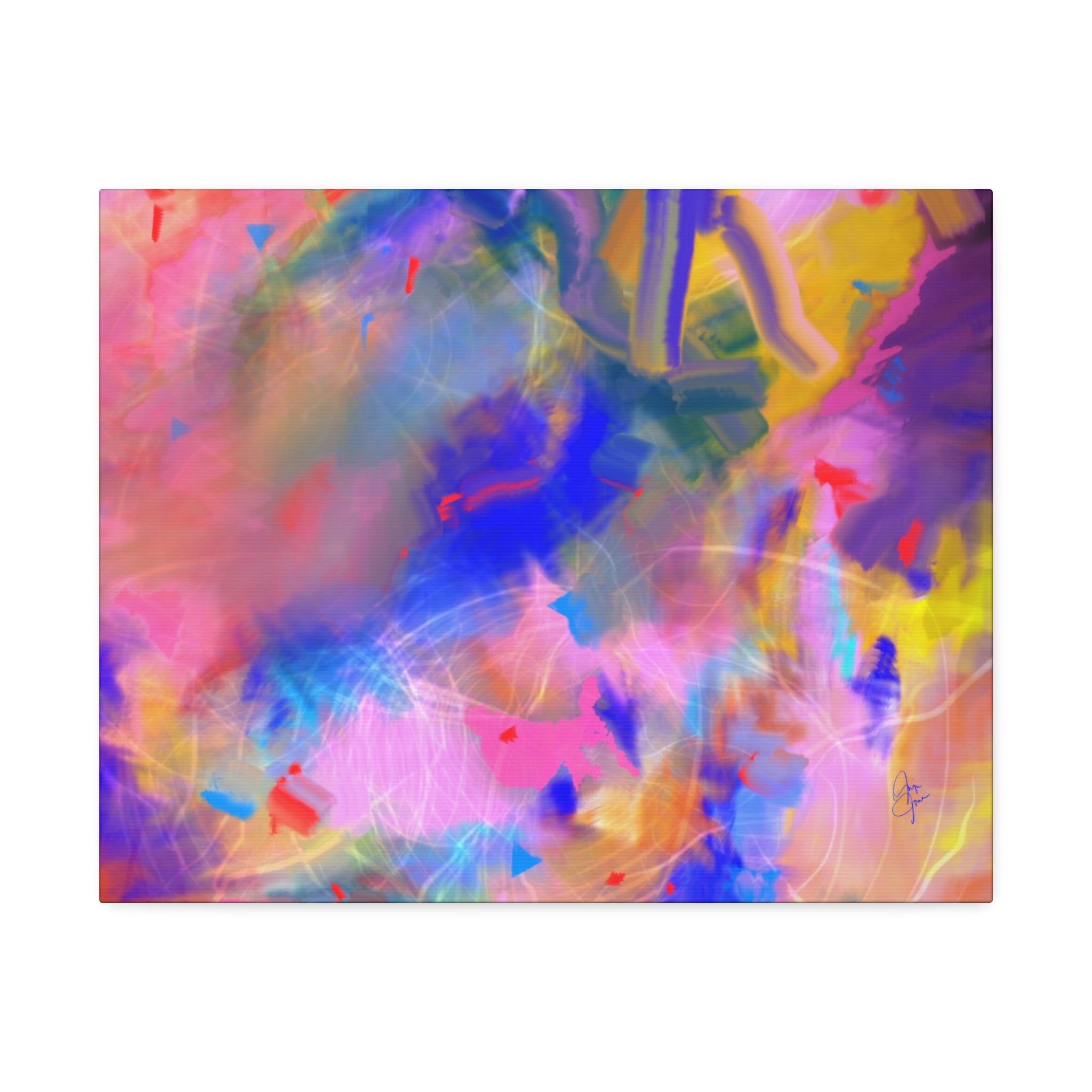 Abstract Color Burst Canvas – Vibrant Pink & Blue Stretched Wall Art