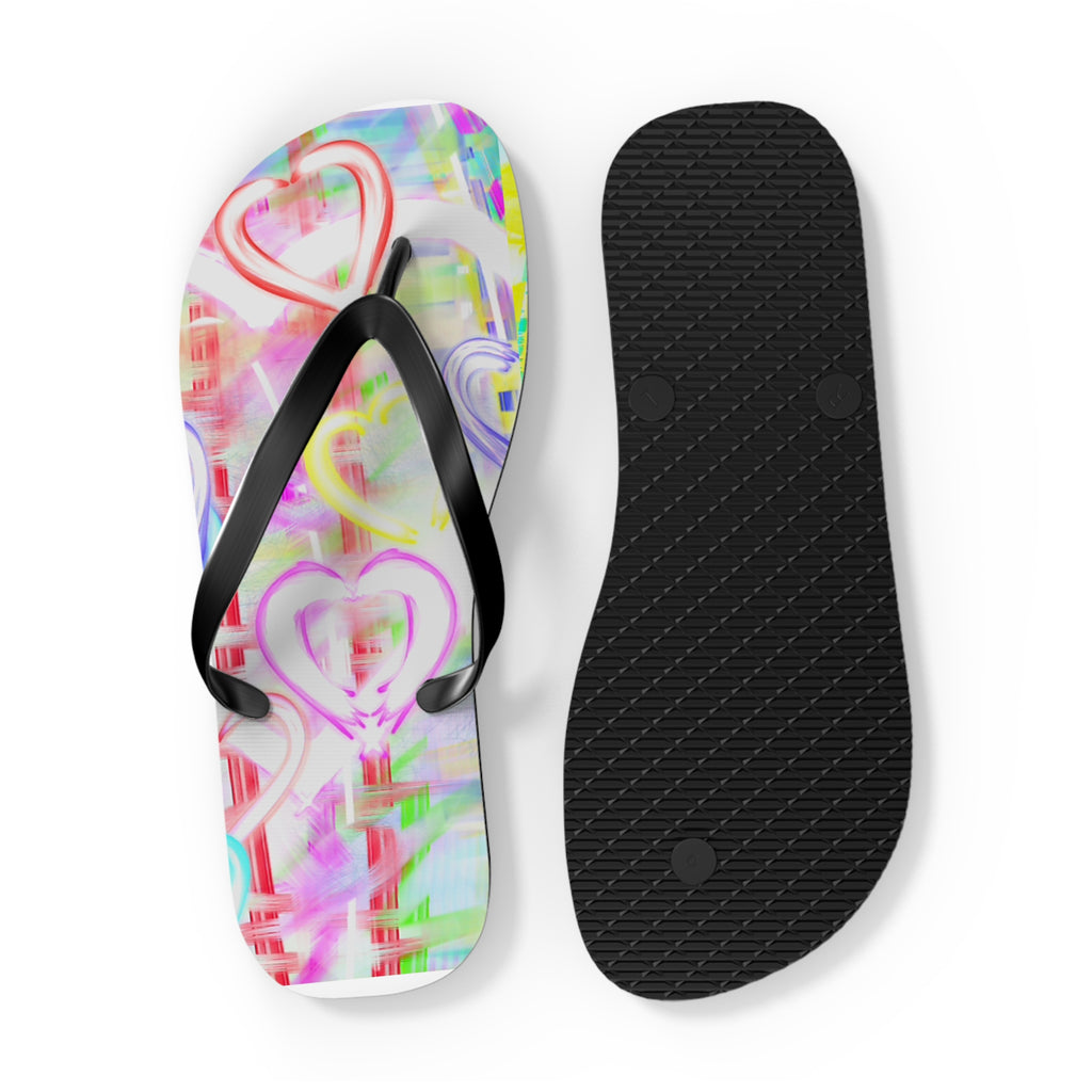 Heart Pattern Flip Flops — Pastel Neon Love Beach Sandals