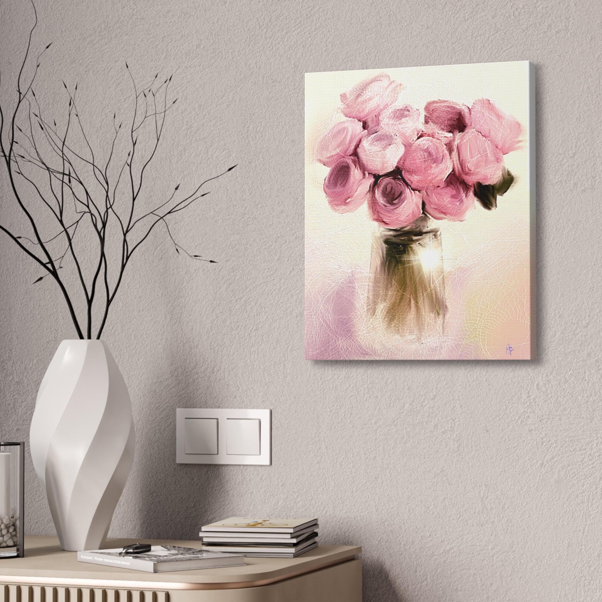 Canvas Stretched, 1.5'' Pink Roses