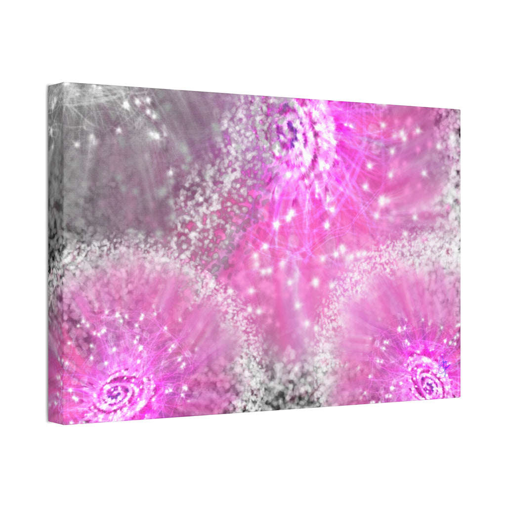 Pink Sparkle Floral Canvas Print — Abstract Dandelion Wall Art (Stretched 1.5")