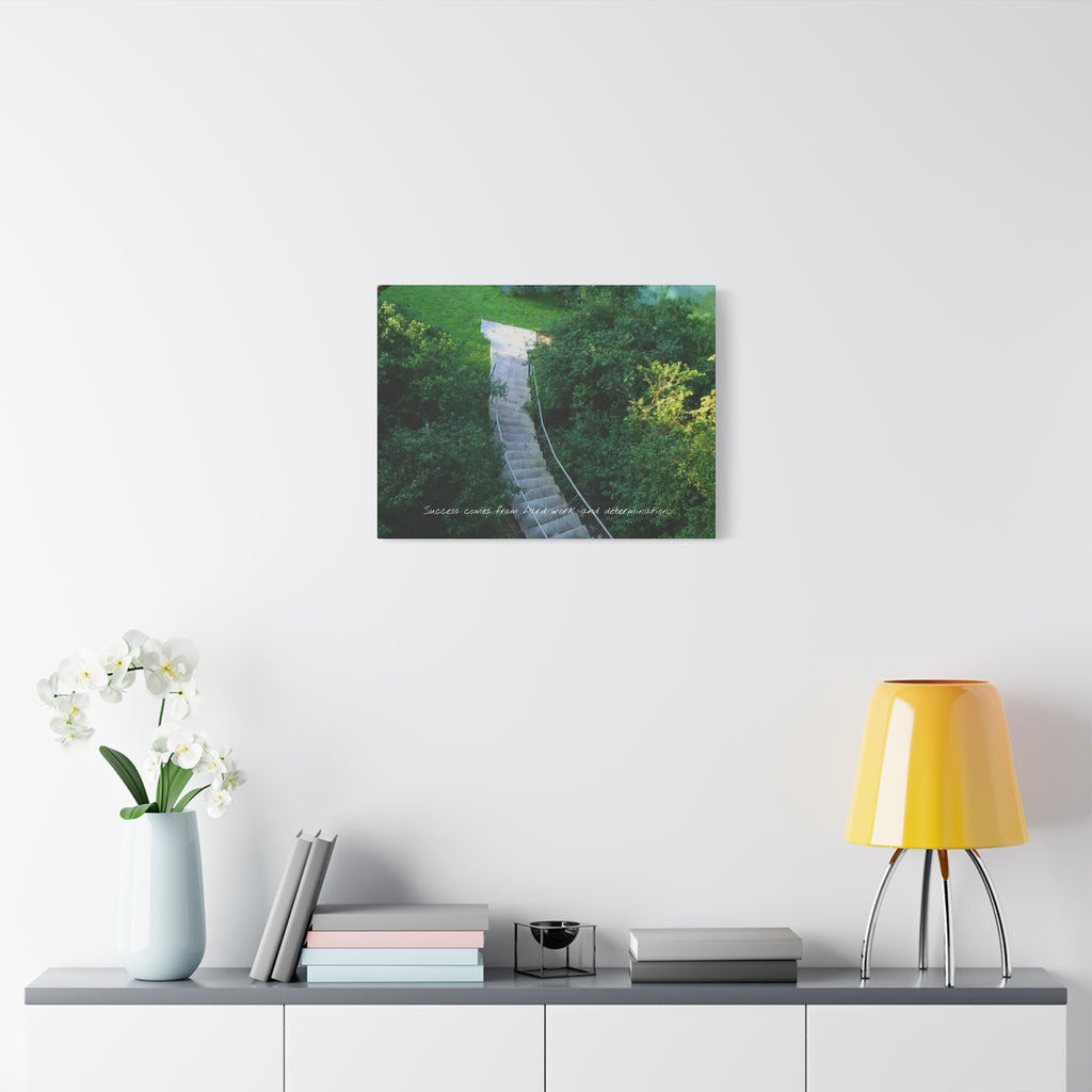 Motivational Wall Canvas — “Success Comes From Hard Work and Dedication” Matte Stretched Print