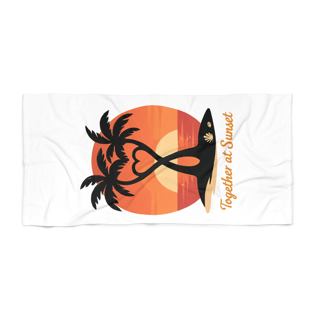 Beach Towel — "Together at Sunset" Surf Whale & Palm Sunset Beach Towel