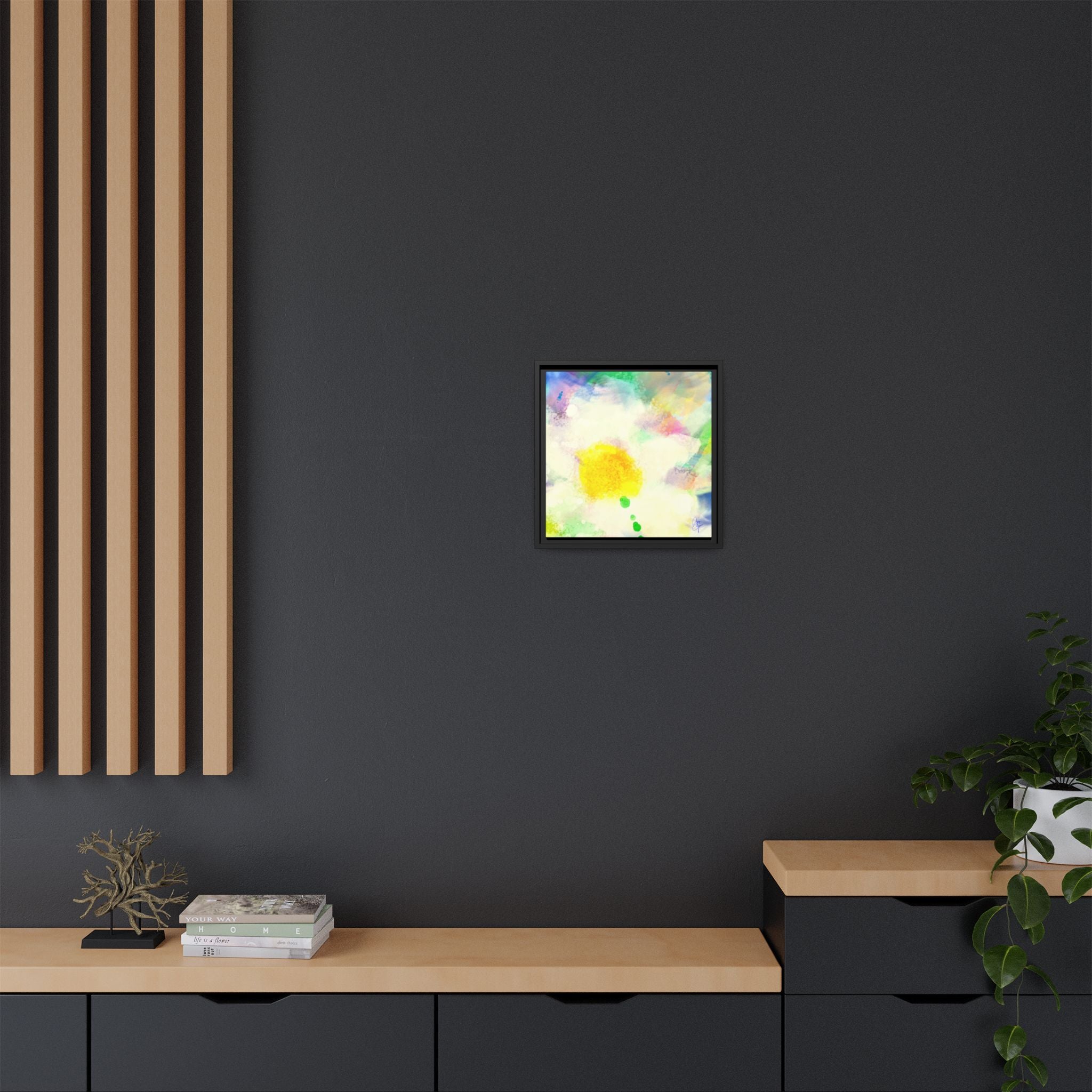 Framed Matte Canvas - Watercolor Yellow Floral Abstract Wall Art