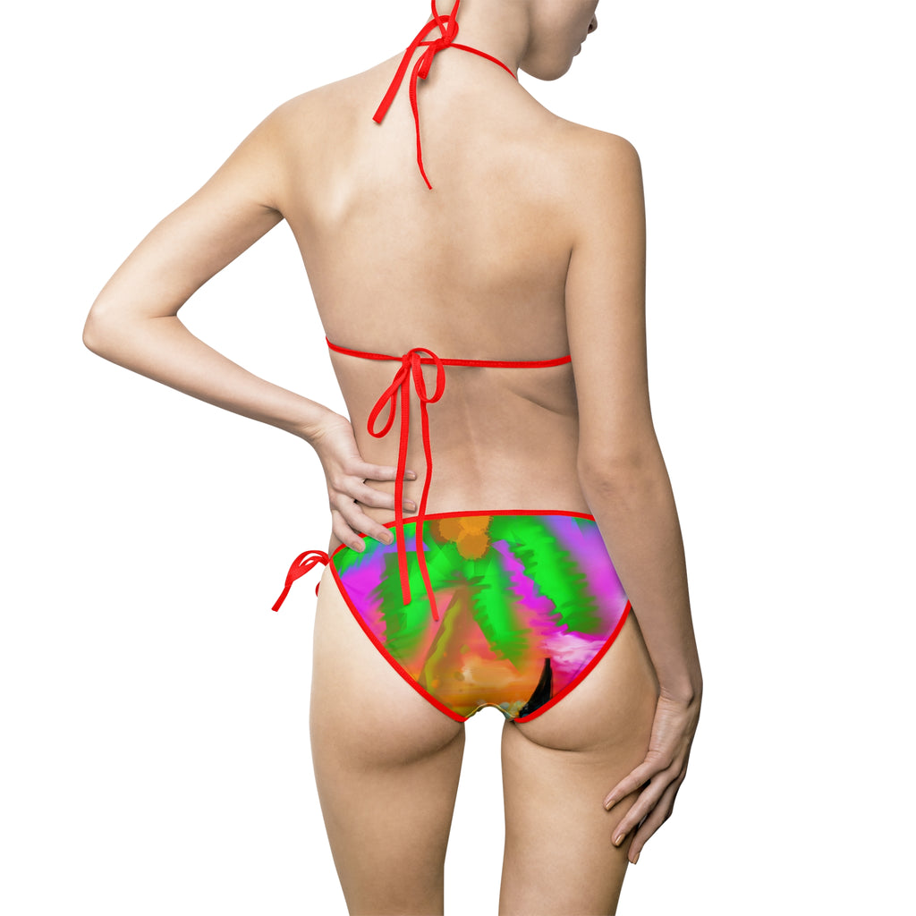 Tropical Palm Watercolor Bikini — Colorful Tie-Side Swimsuit