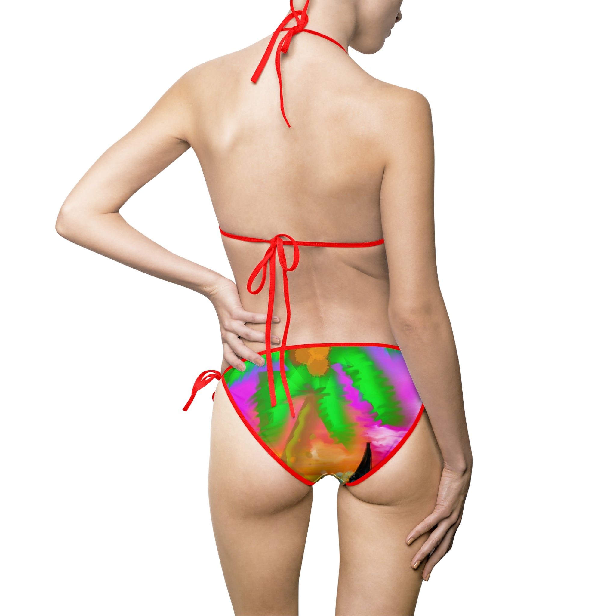 Tropical Palm Watercolor Bikini — Colorful Tie-Side Swimsuit