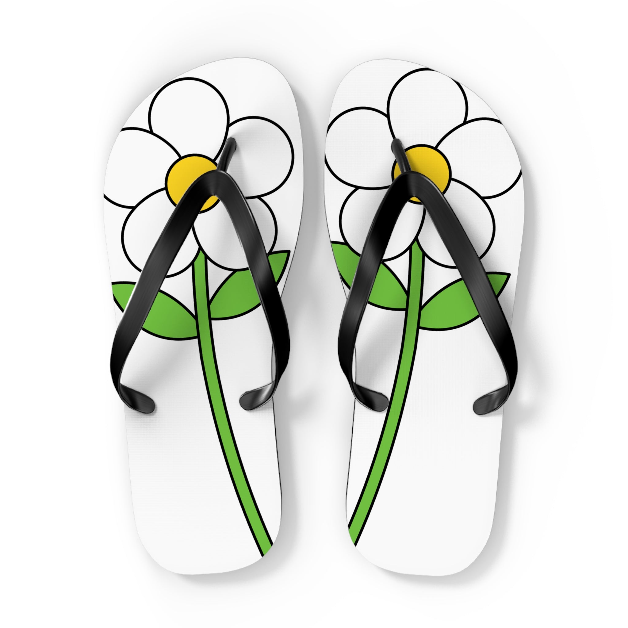 Daisy Print Flip Flops — Cute White & Yellow Flower Beach Sandals