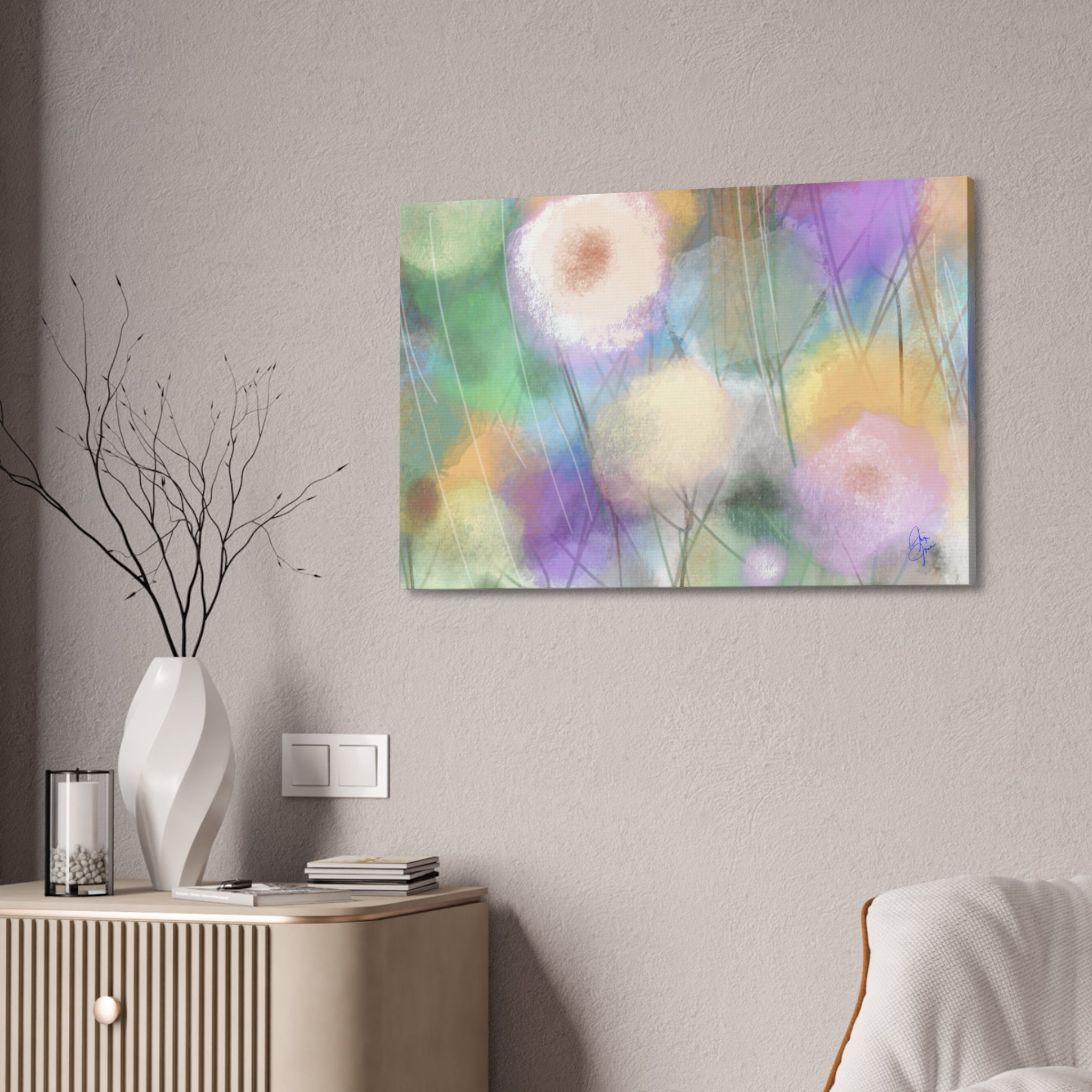 Floral Pastel Canvas Print — Dreamy Watercolor Dandelion Wall Art (1.5" Stretched)