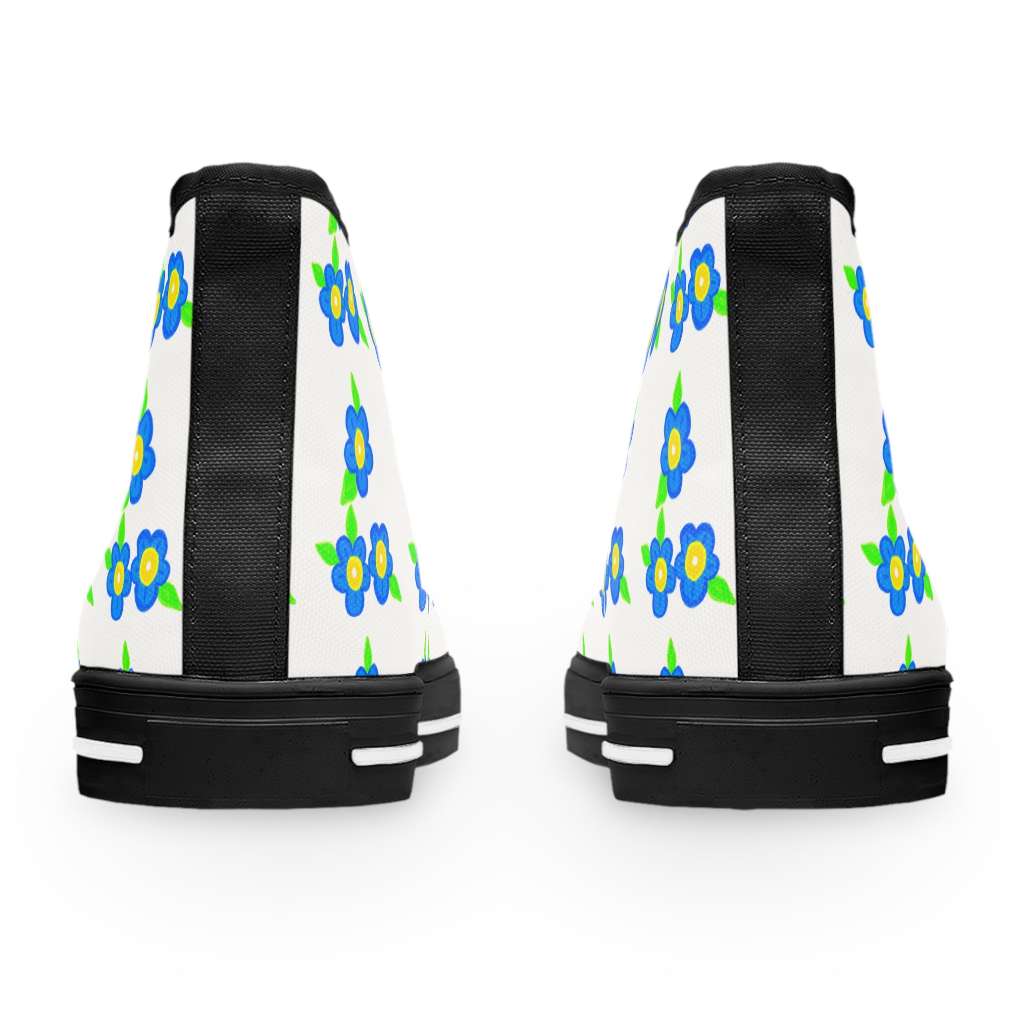 Women's High Top Sneakers — Blue & Green Floral Pattern