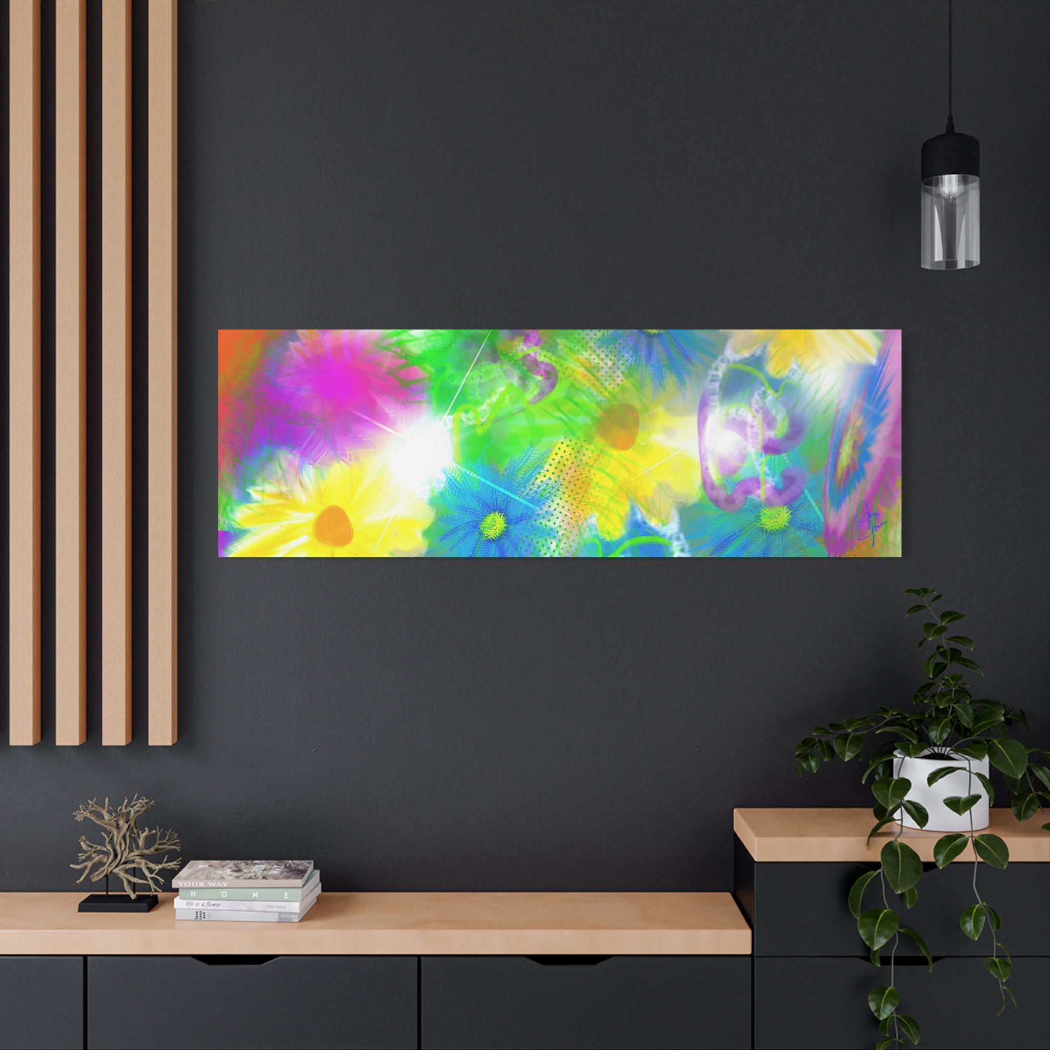 Bright Floral Abstract Matte Canvas Wall Art — Vibrant Daisy Pop