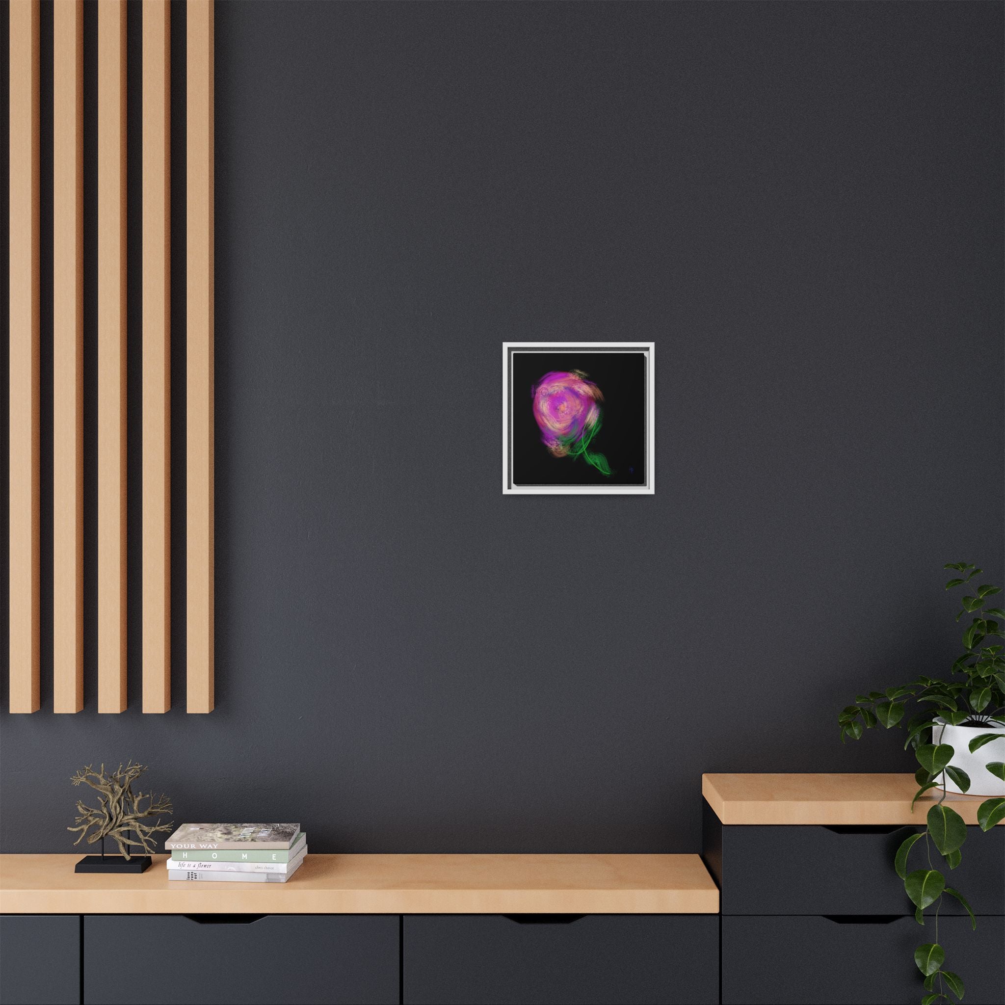 Abstract Rose Swirl Matte Framed Canvas — Multicolor Floral Wall Art