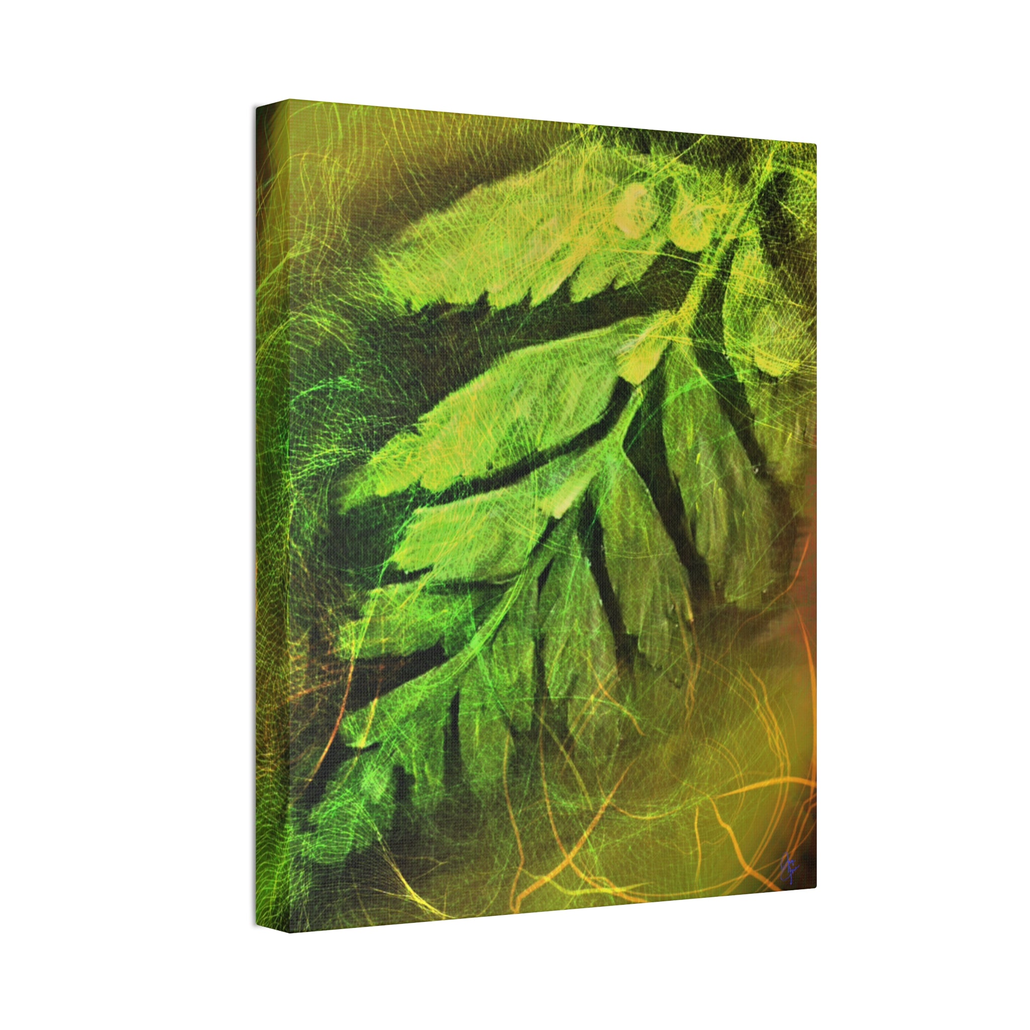 Botanical Leaf Art Canvas — Green Fern Stretched Canvas (1.5" Depth)