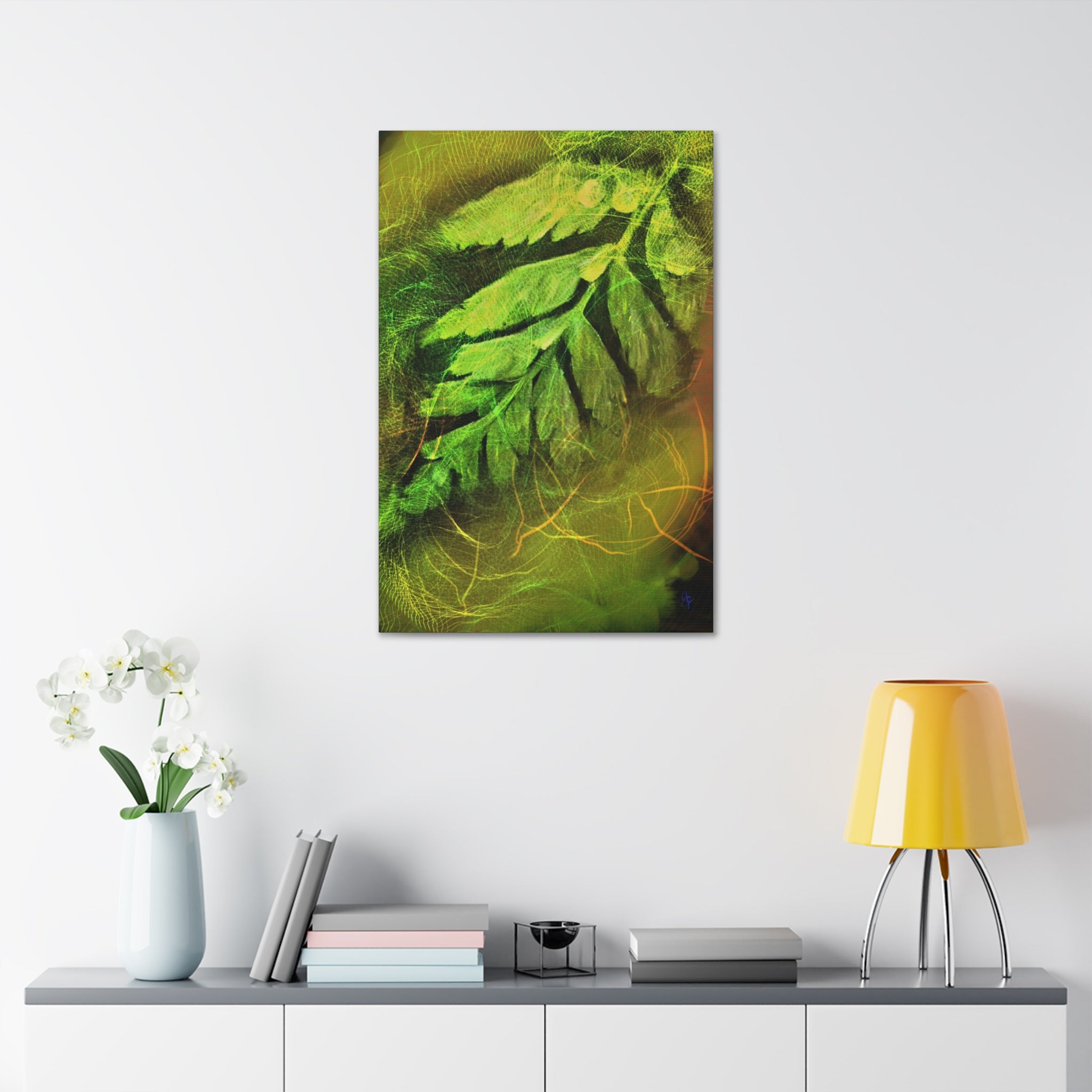 Botanical Leaf Art Canvas — Green Fern Stretched Canvas (1.5" Depth)