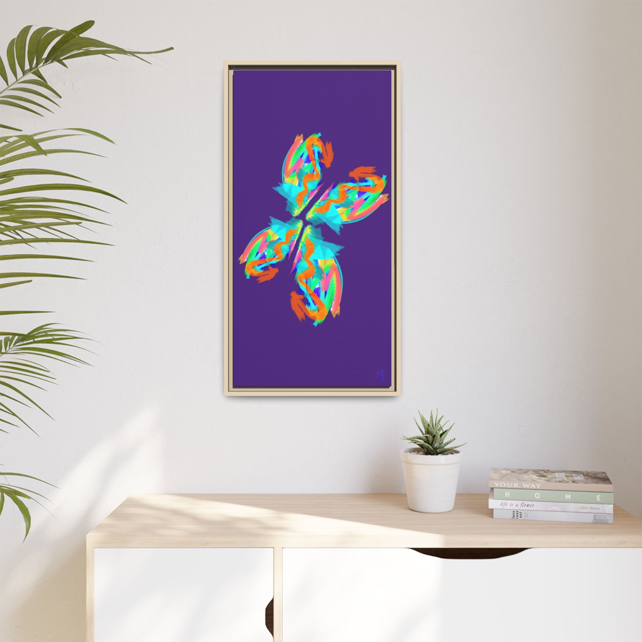 Framed Matte Canvas — Neon Abstract Butterfly Wall Art