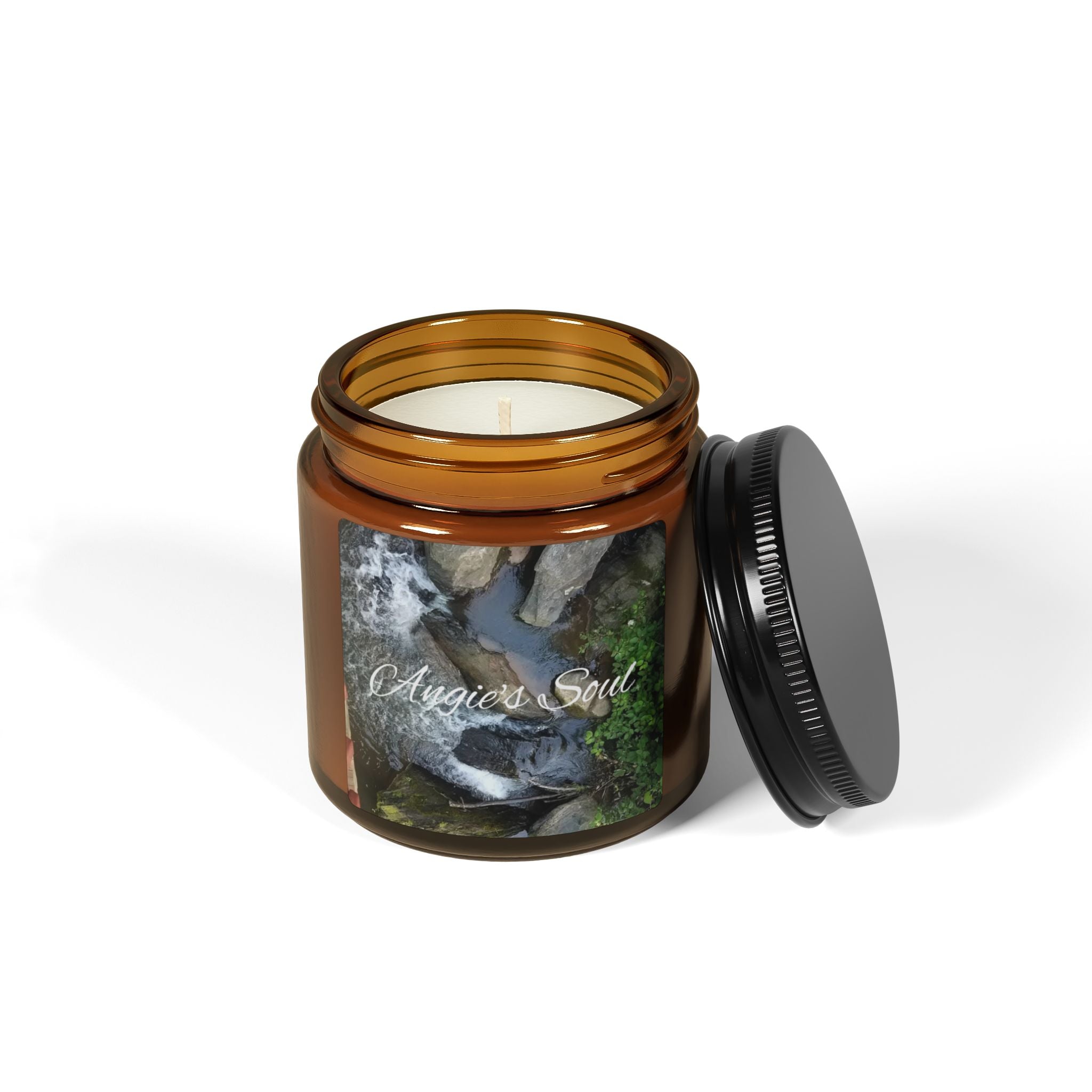 Scented Soy Candle - Amber Jar with Nature Design