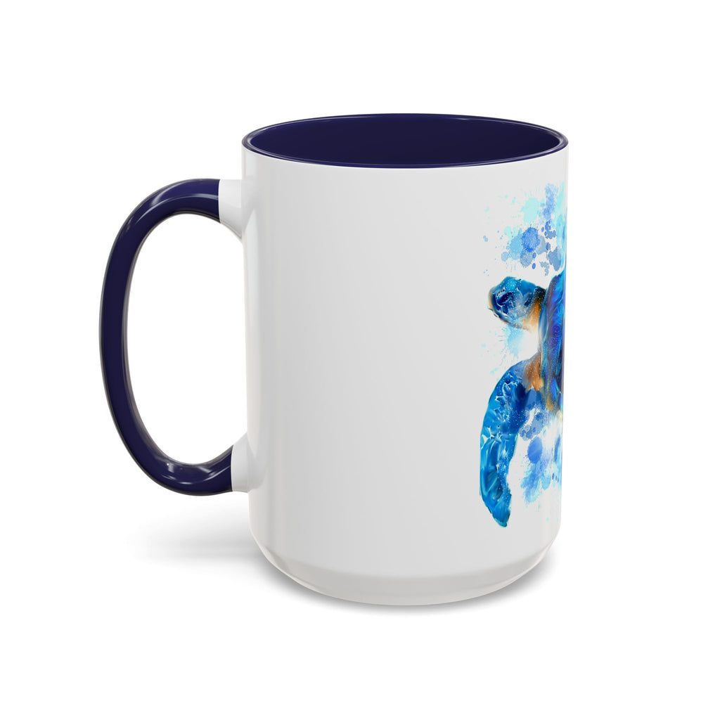Blue Sea Turtle Accent Coffee Mug — Watercolor Ocean Turtle 11/15oz