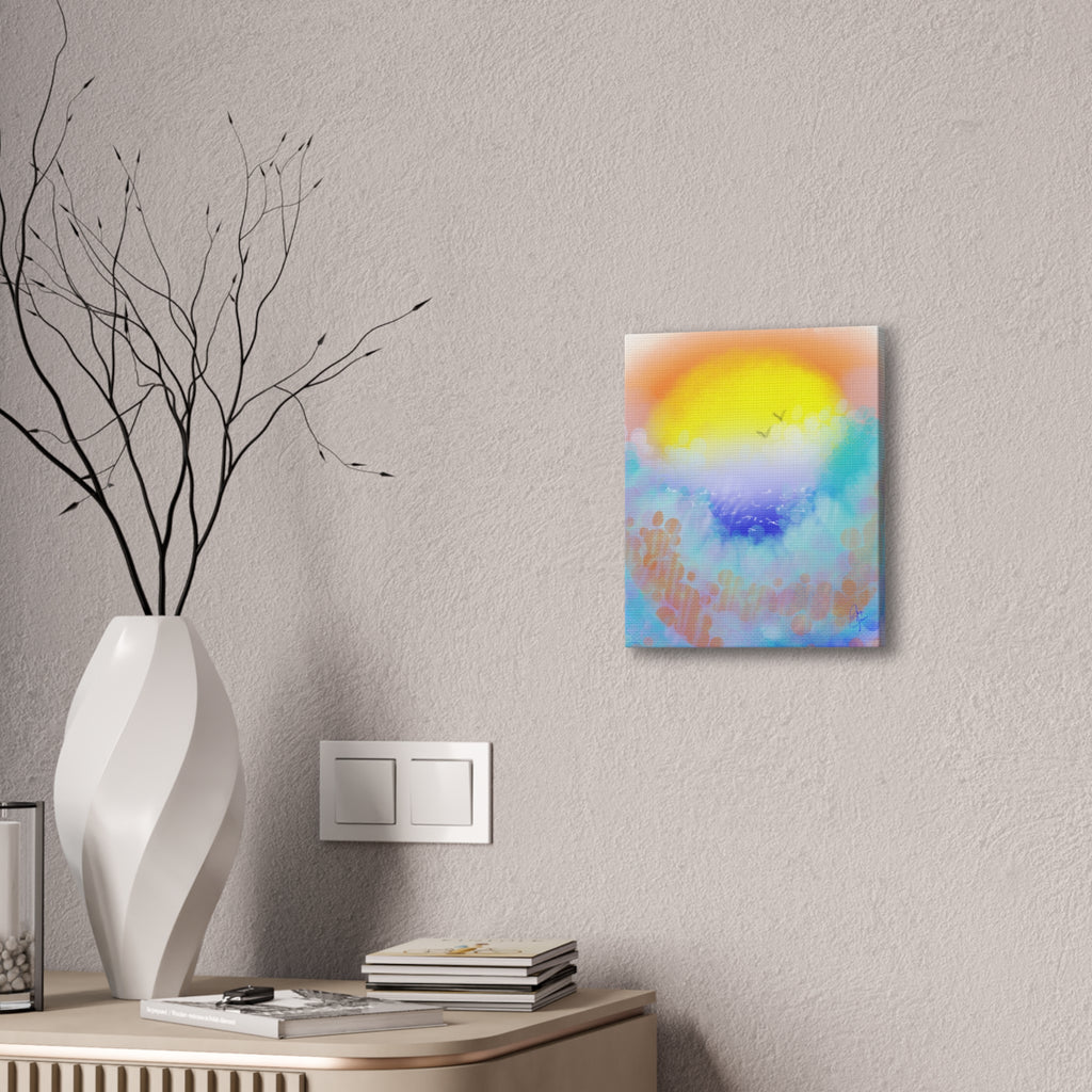 Sunrise Seascape Canvas Wall Art – Pastel Ocean Waves with Birds
