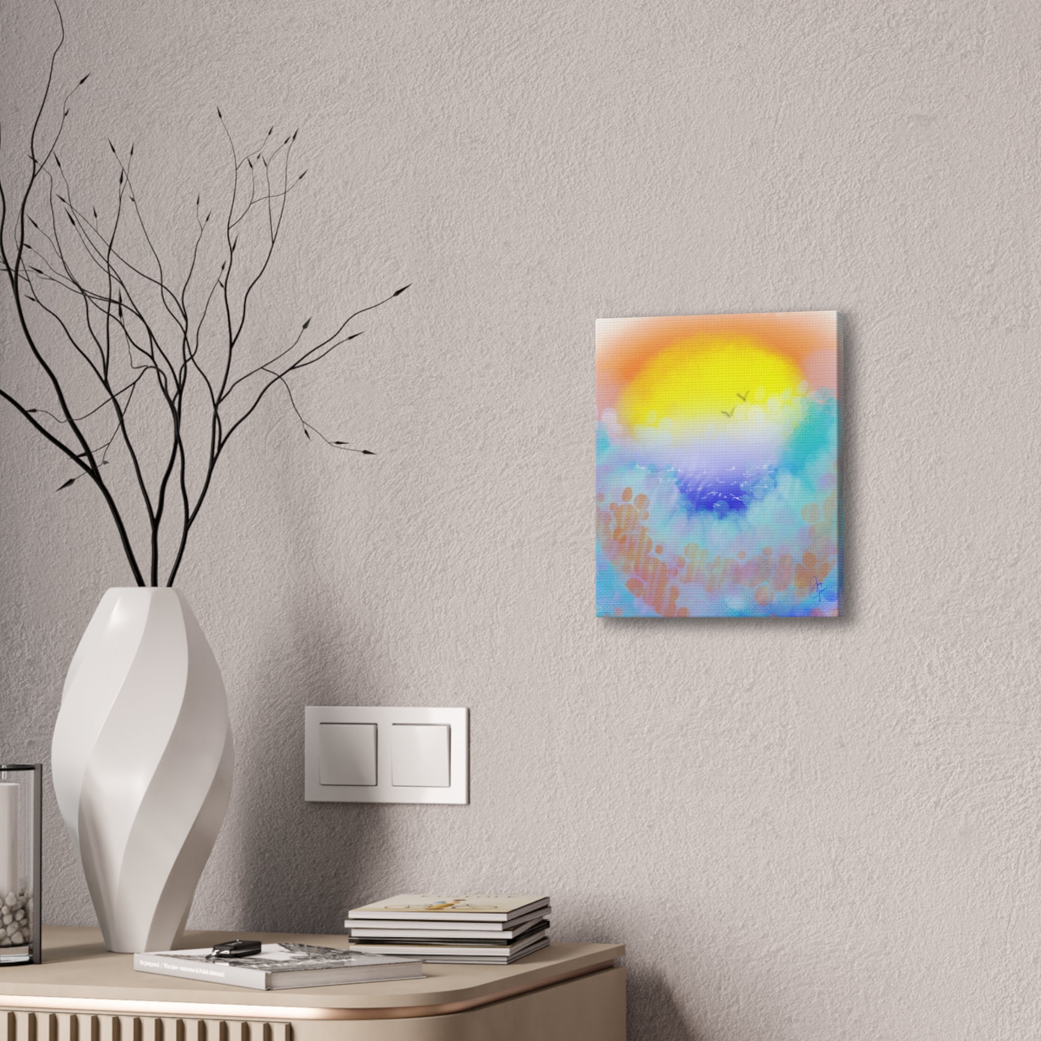 Sunrise Seascape Canvas Wall Art – Pastel Ocean Waves with Birds