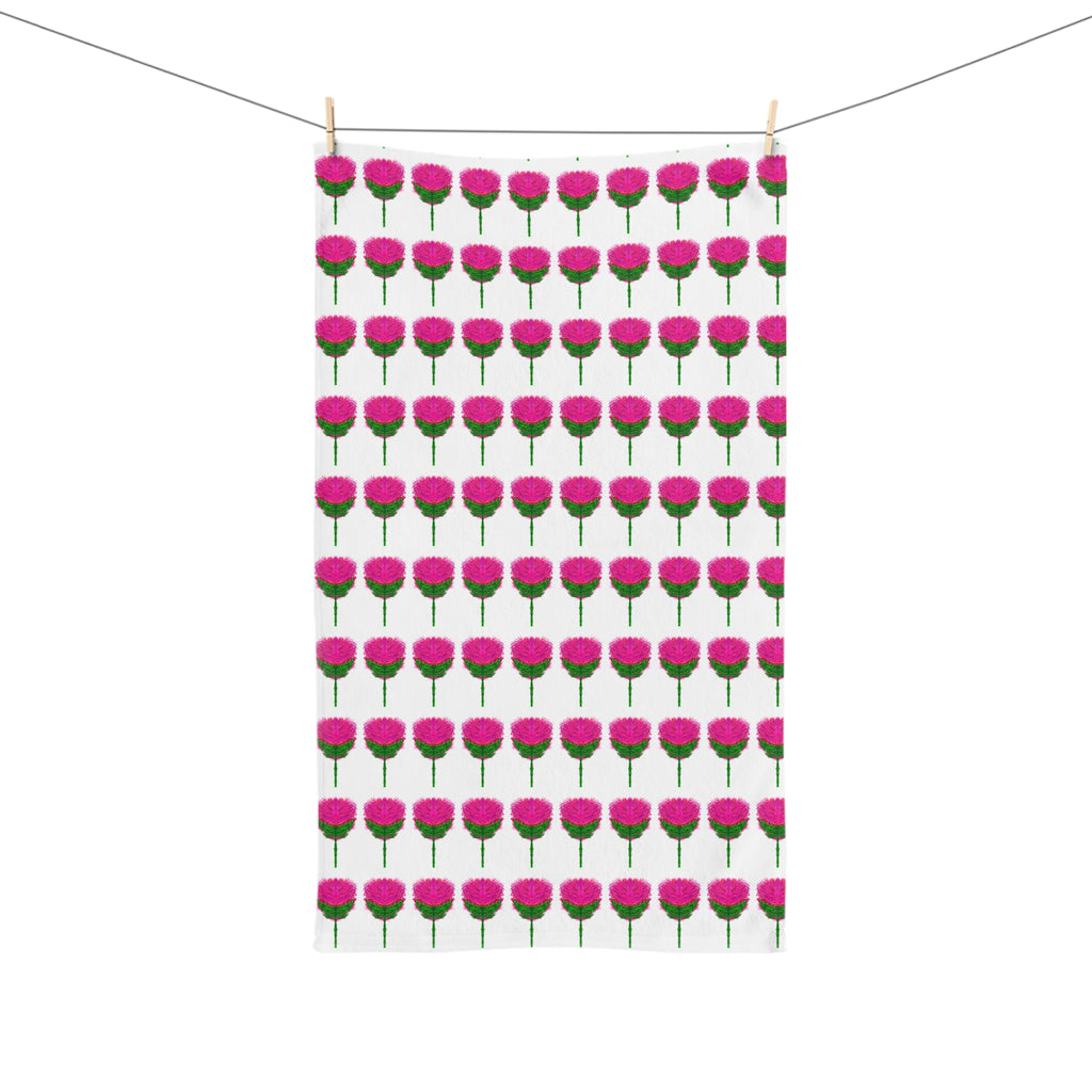 Pink Pom Pom Floral Pattern Hand Towel — Cute Kitchen or Bathroom Accent