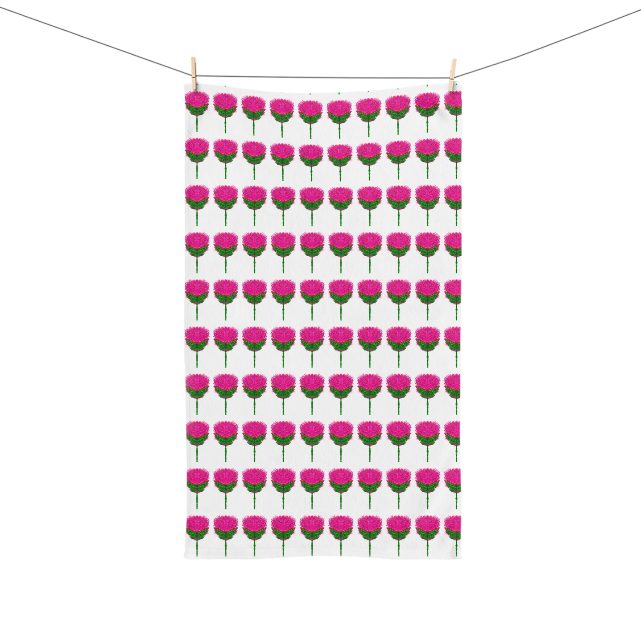 Pink Pom Pom Floral Pattern Hand Towel — Cute Kitchen or Bathroom Accent