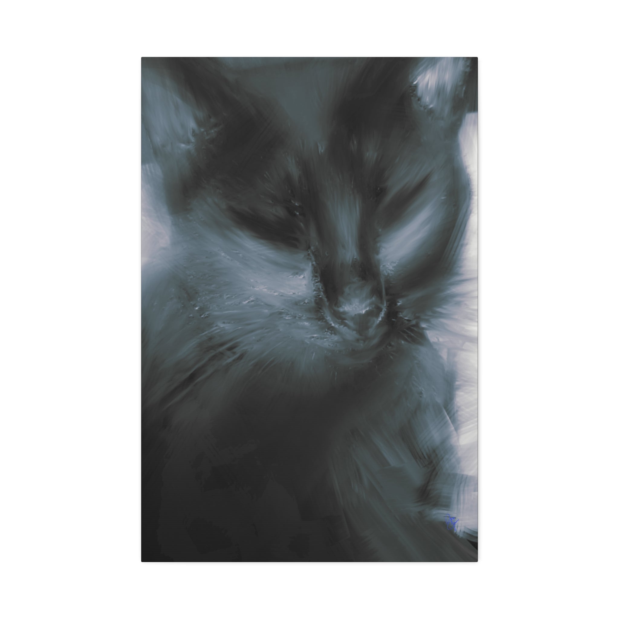 Black Cat Portrait Canvas Stretched Print — Moody Feline Wall Art