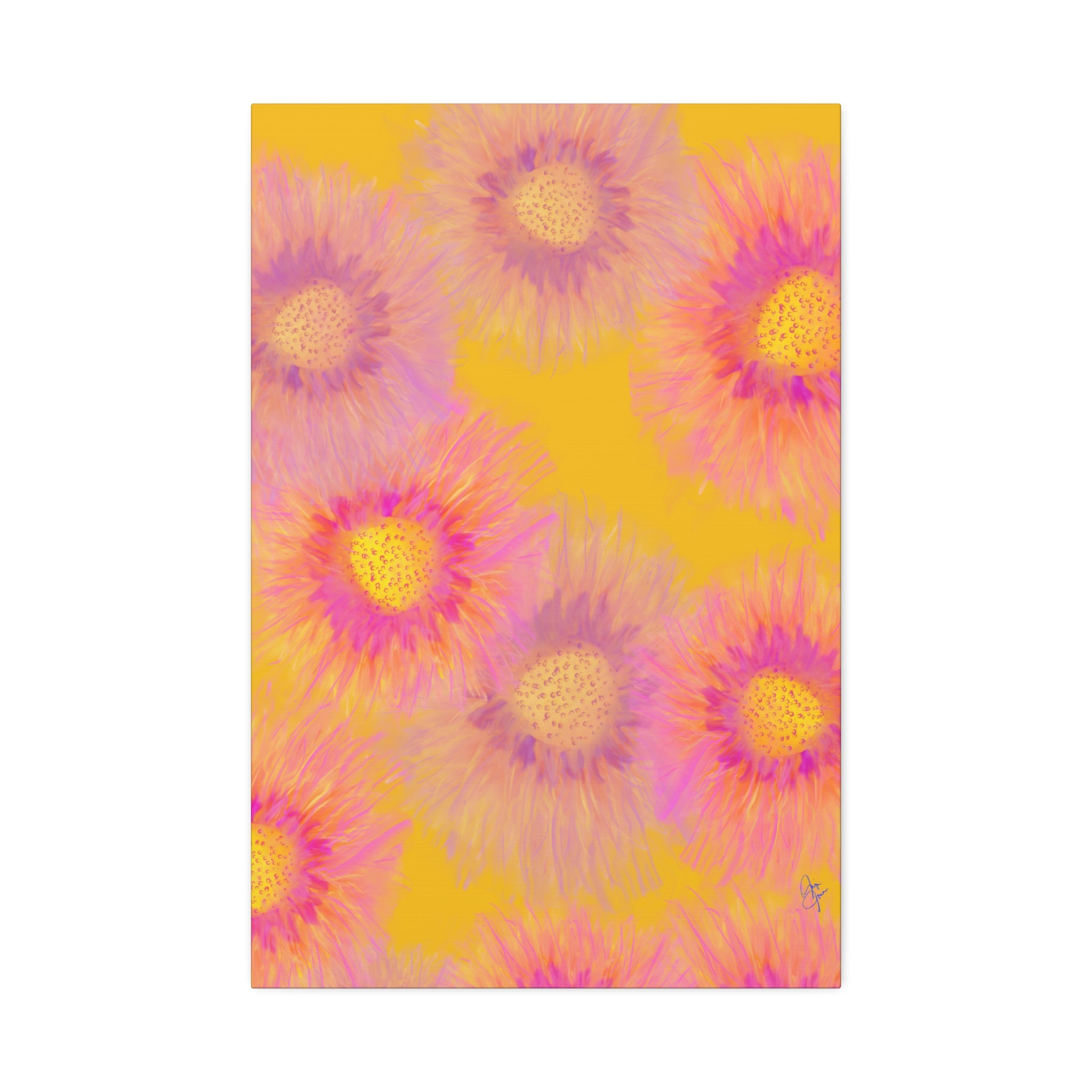 Sunburst Floral Canvas Wall Art — Pink & Yellow Abstract Sunflower Print