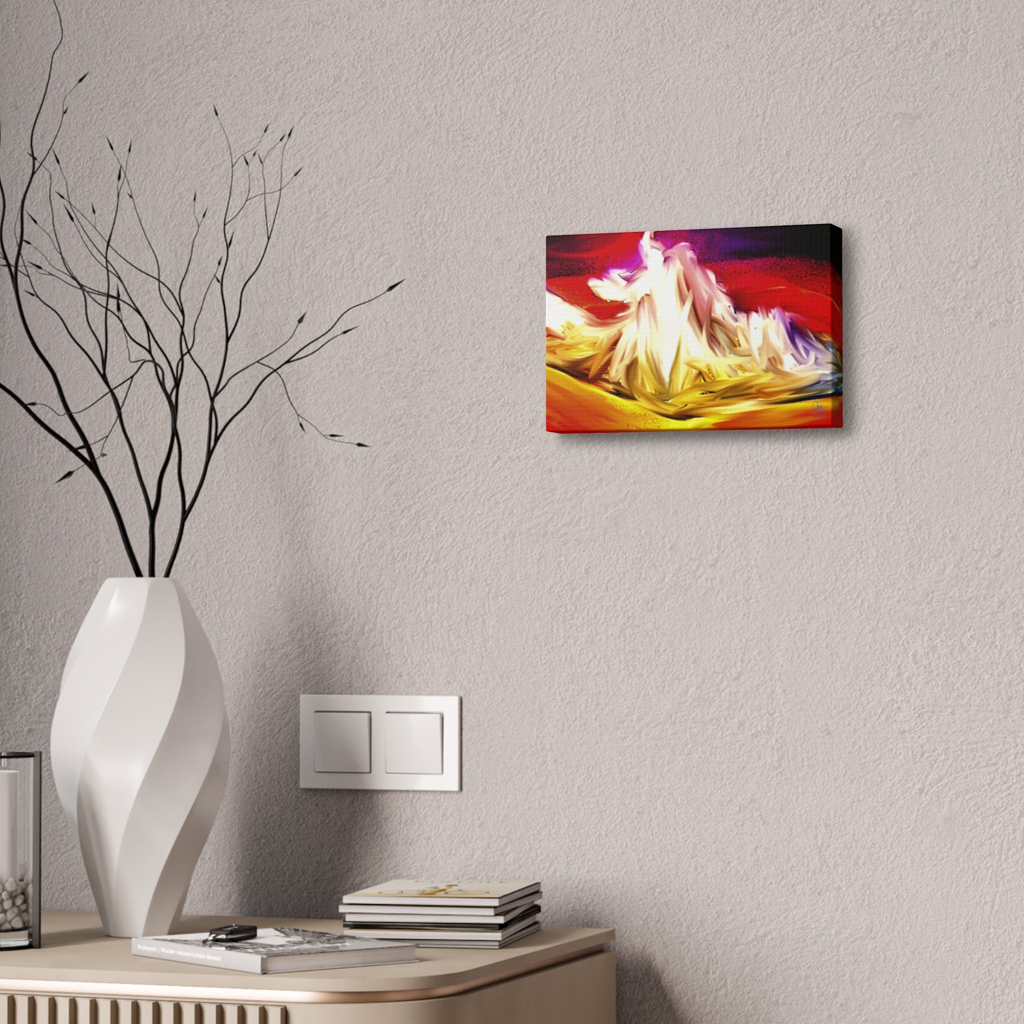 Abstract Campfire Canvas Print — Vibrant Red & Gold Stretched Wall Art