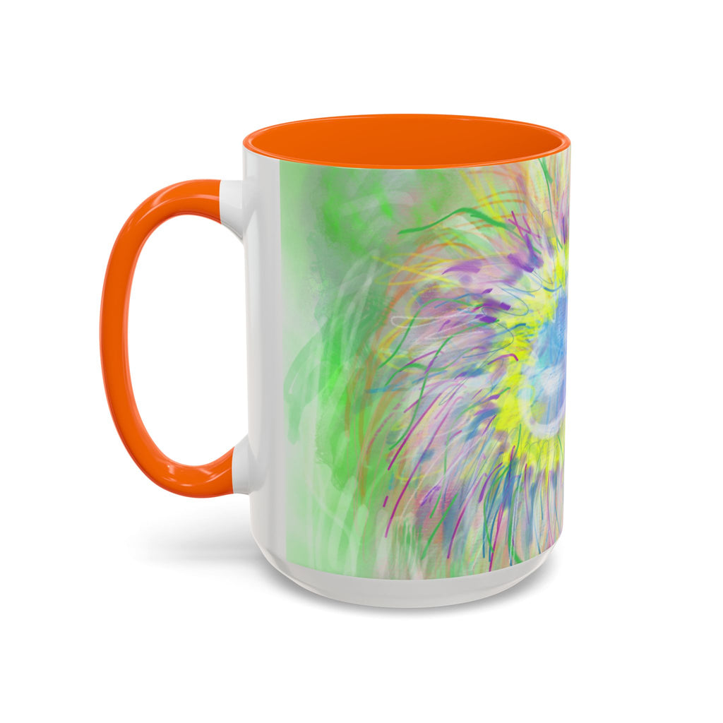 Colorful Sunflower Accent Coffee Mug — Pink Inner Artistic Floral Design (11/15 oz)