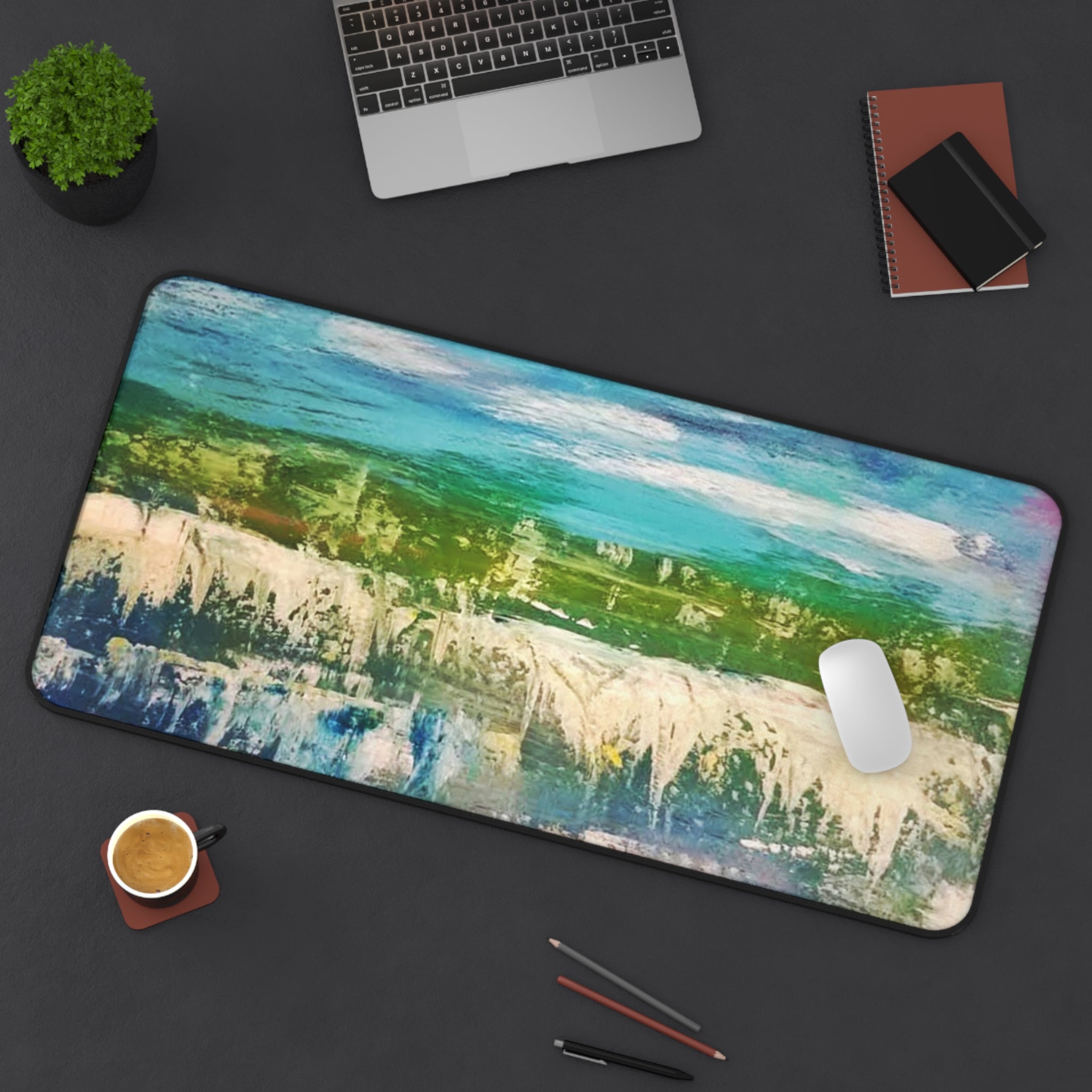 Abstract Ocean Breeze Desk Mat — Blue Green Coastal Art Mouse Pad
