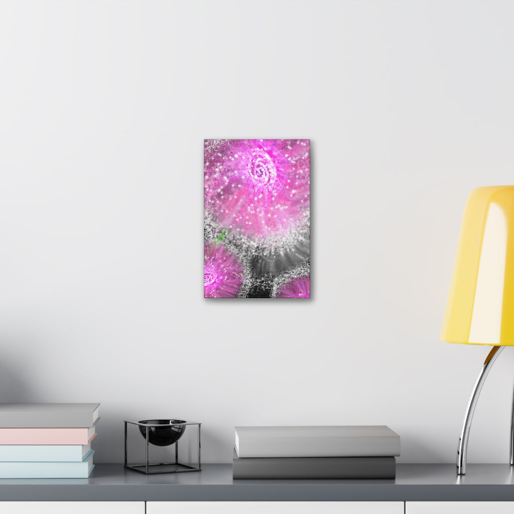 Pink Sparkle Floral Canvas Print — Abstract Dandelion Wall Art (Stretched 1.5")