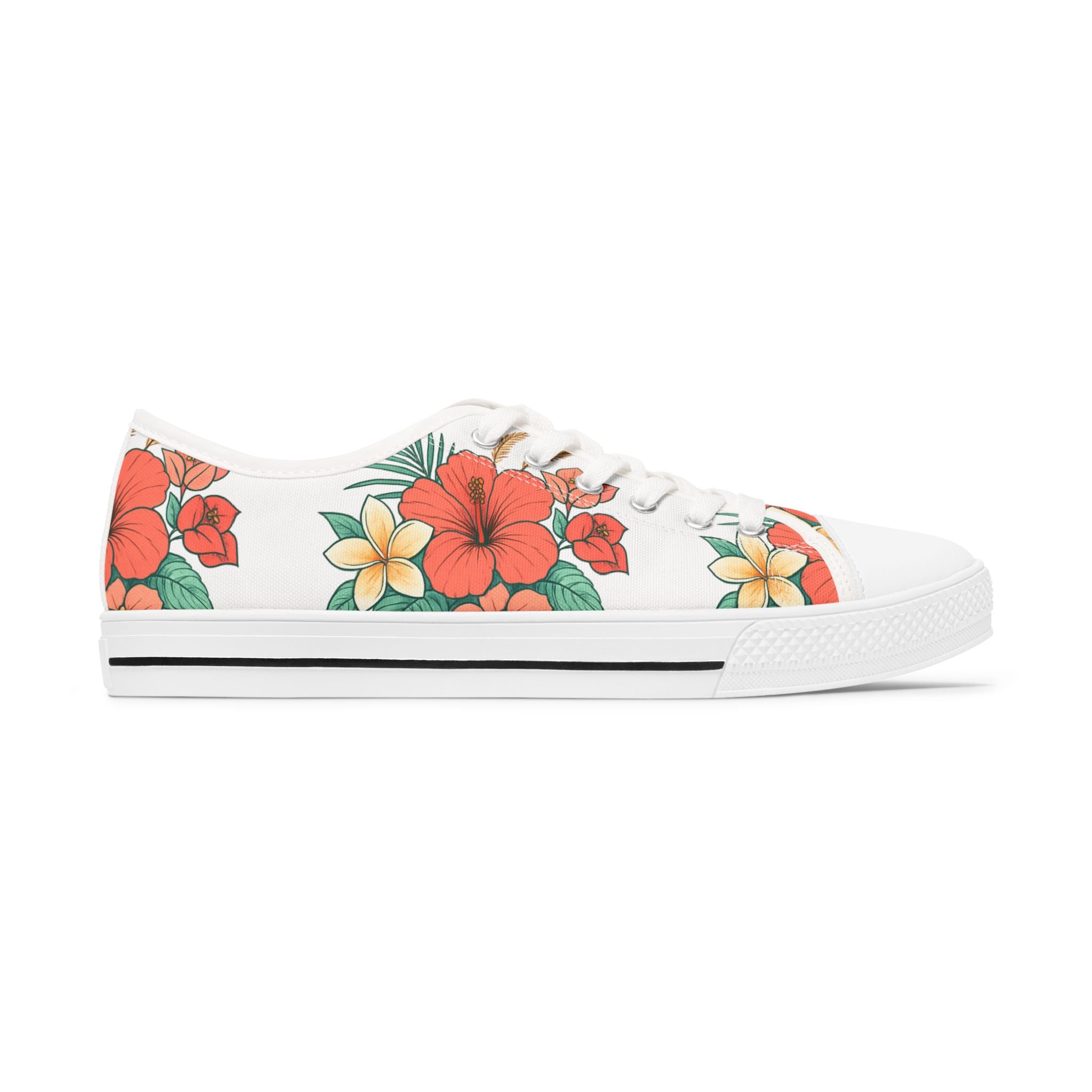 Floral Hibiscus Low Top Sneakers — Womens Tropical Canvas Shoes