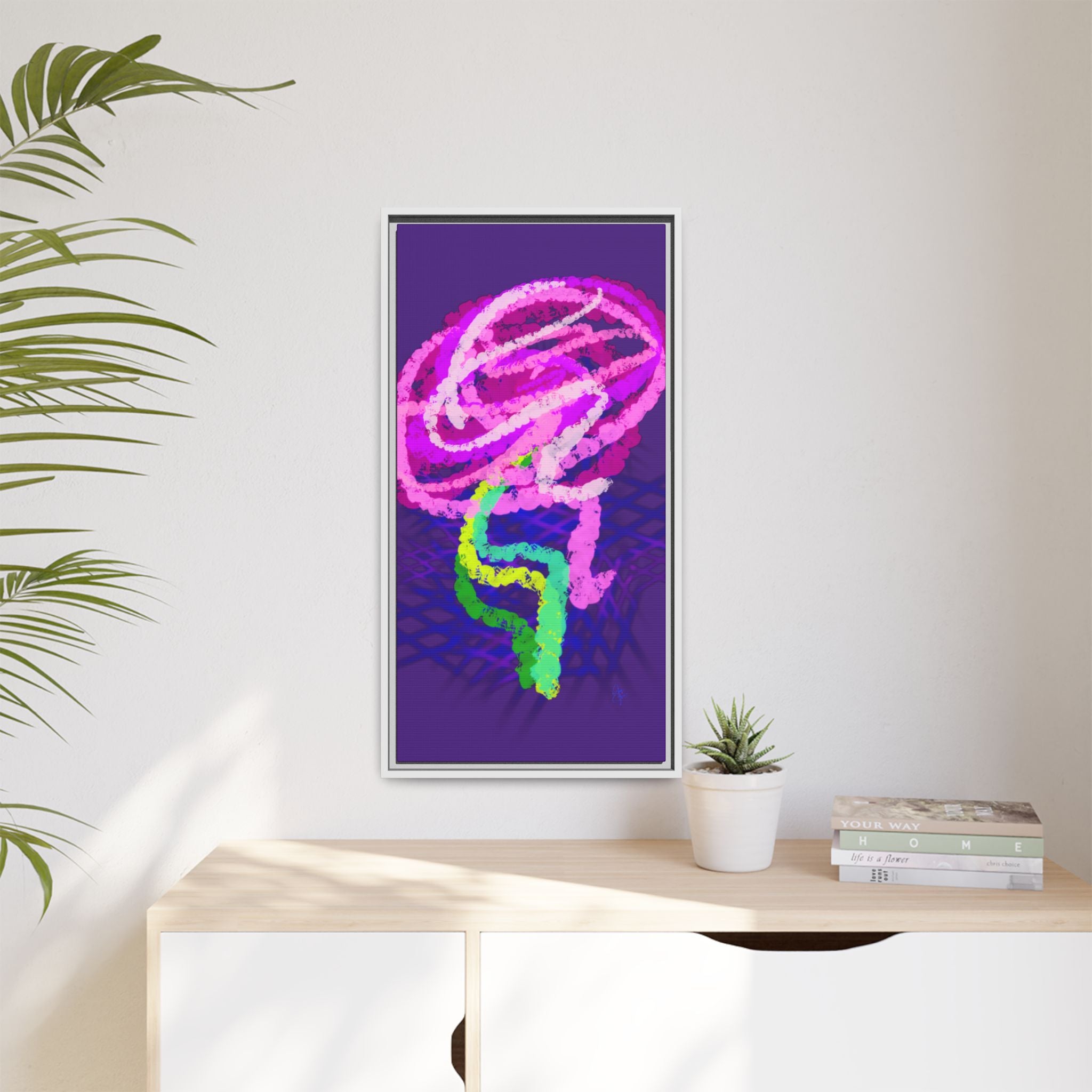 Framed Matte Canvas - Neon Rose Abstract Wall Art