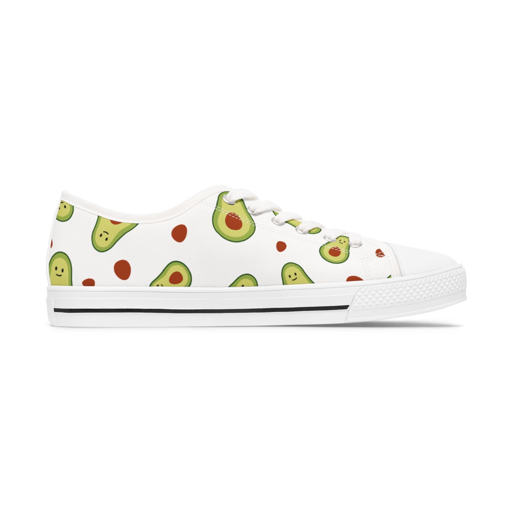 Avocado Pattern Low Top Sneakers — Cute Fruit Print Women's Canvas Shoes